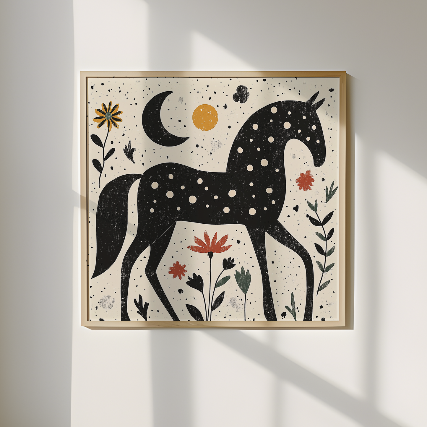 Folk Art Horse Print - Rustic, Scandi Decor
