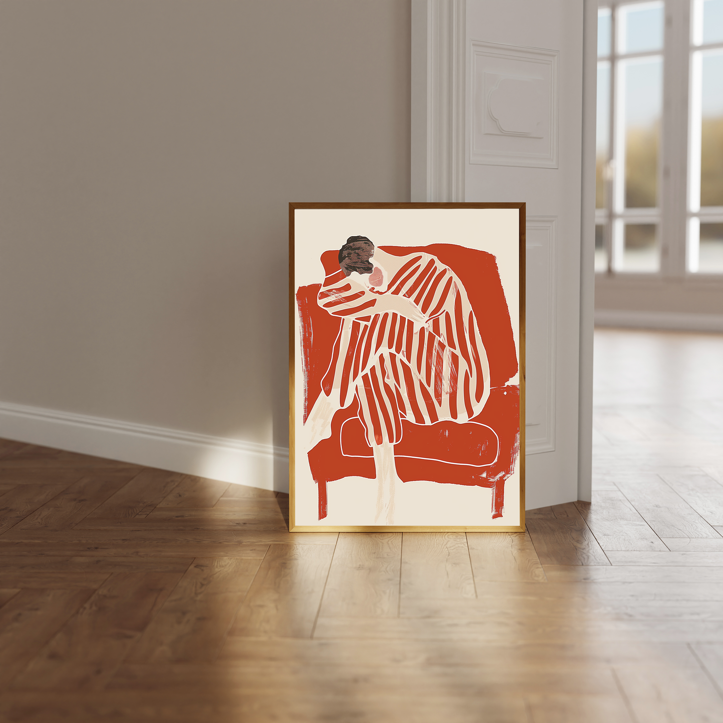 Abstract Woman in Stripes Art Print - Modern Home Decor