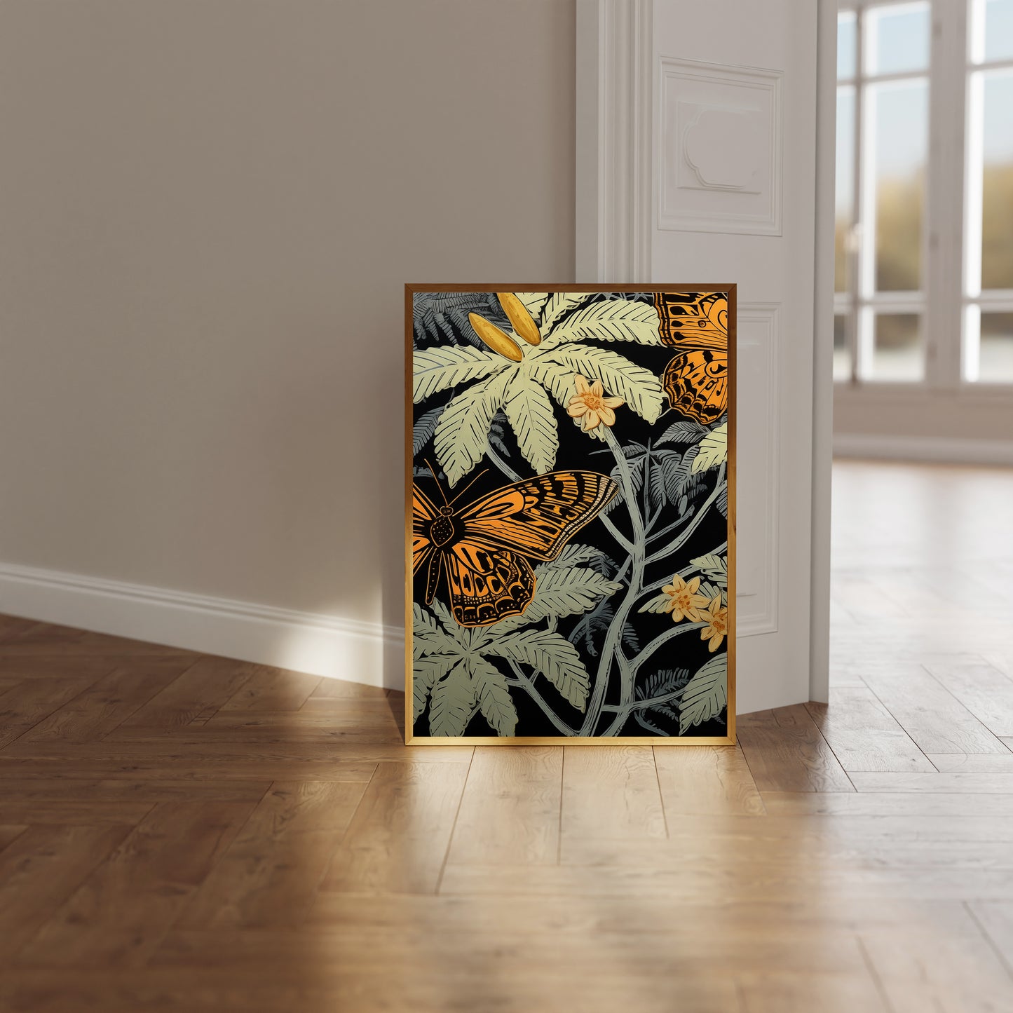Botanical Butterfly Linocut Art Print - Nature-Inspired Illustration