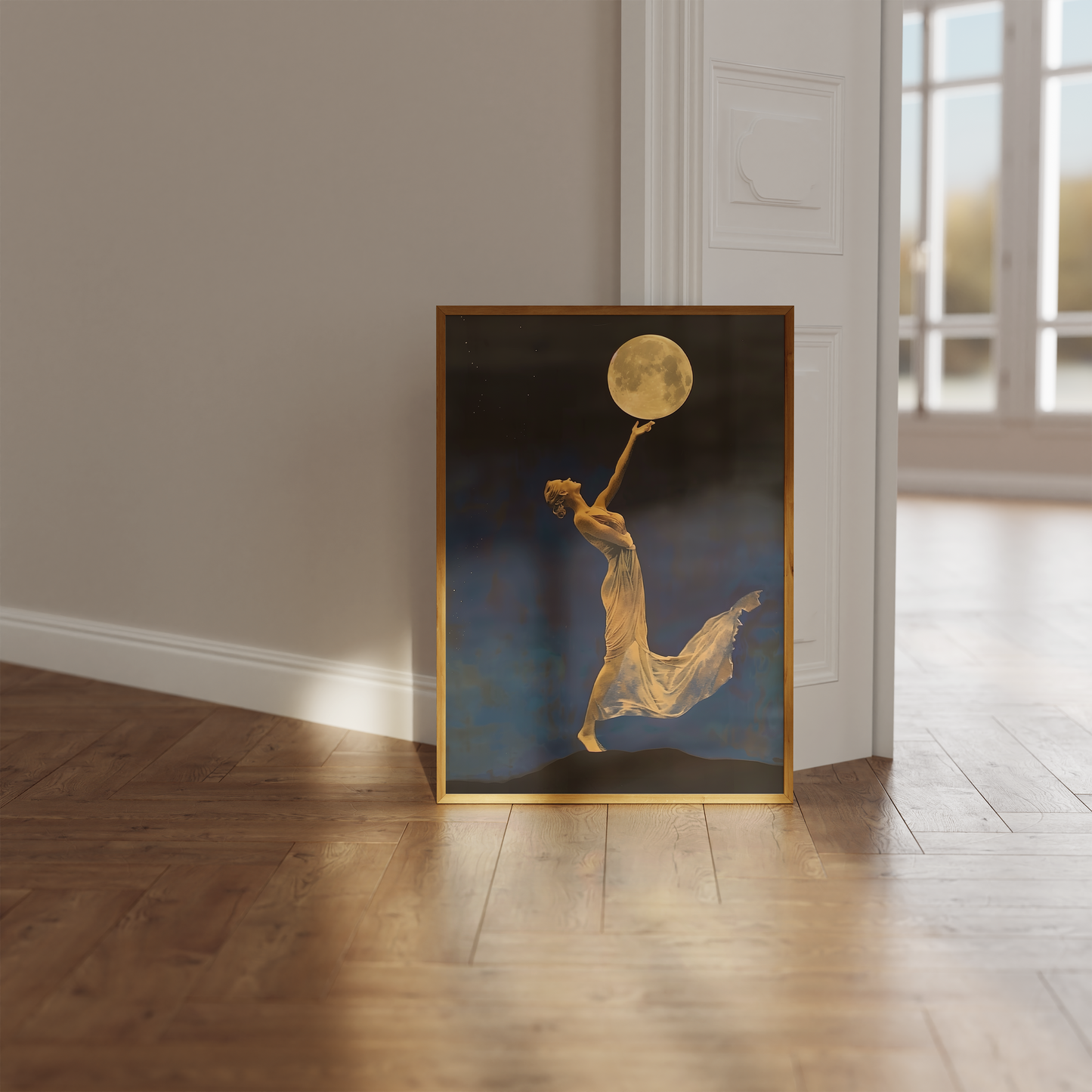 Art Deco Moonlight Dance Print - Surreal Night Sky Decor