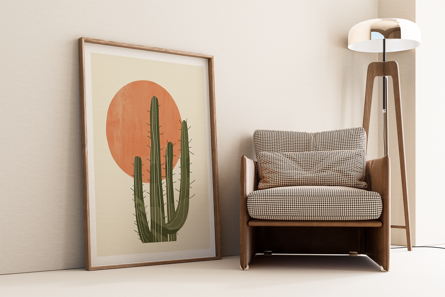 Minimalist Cactus Sunset Art Print - Boho Desert Vibes
