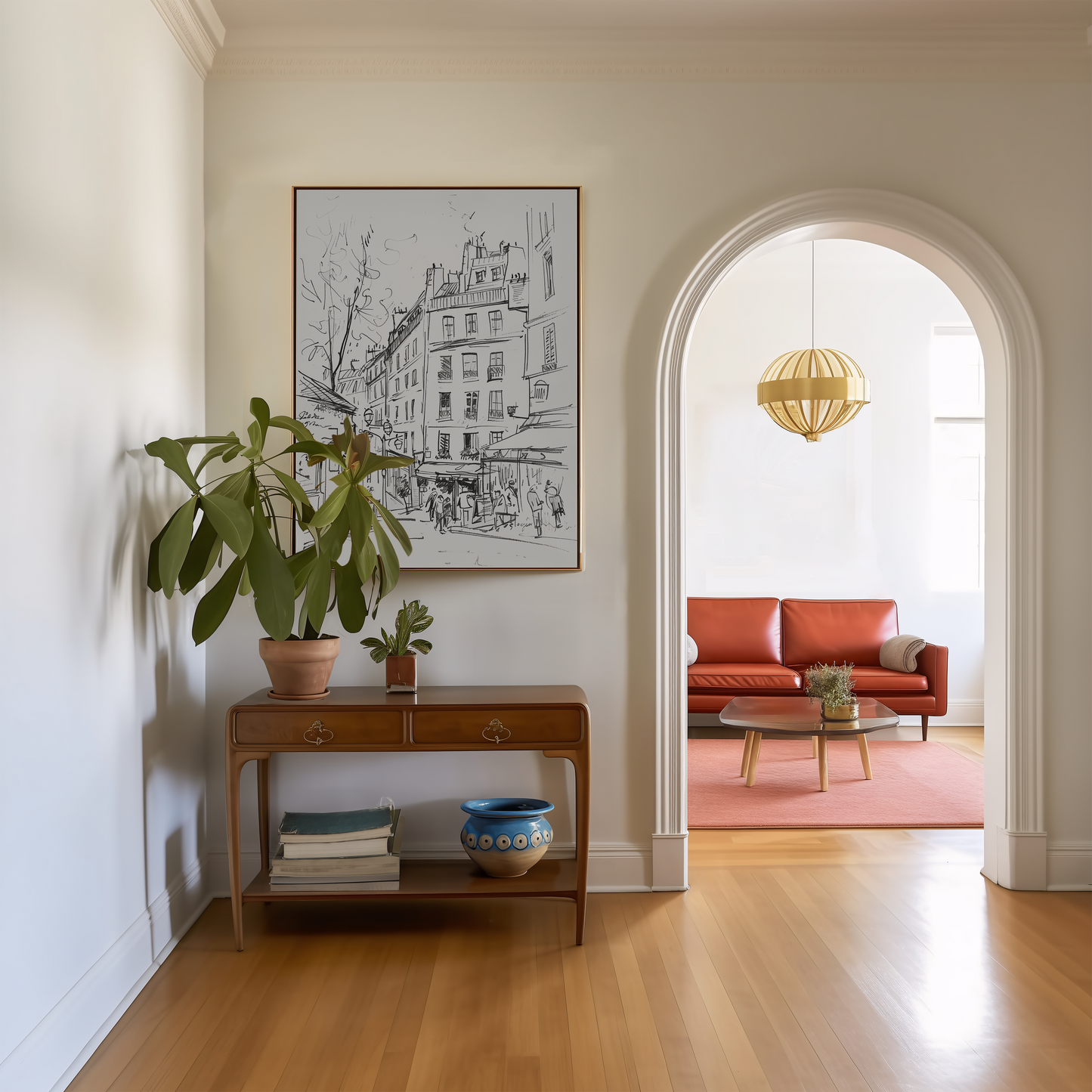 Charming Paris Street Scene Sketch - Minimalist Urban Decor