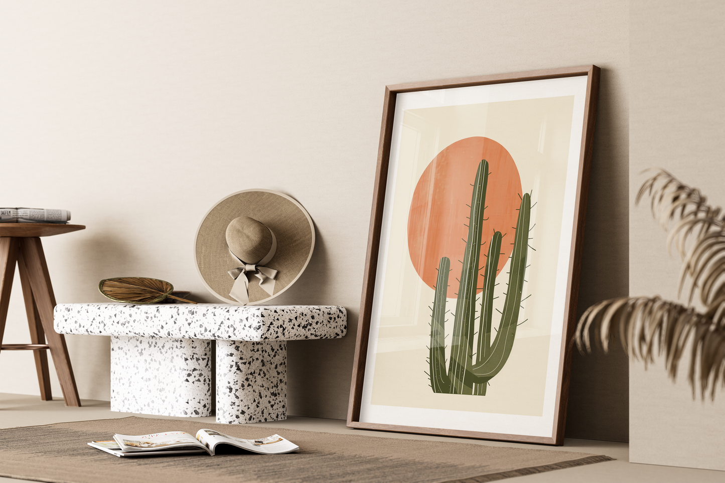 Minimalist Cactus Sunset Art Print - Boho Desert Vibes