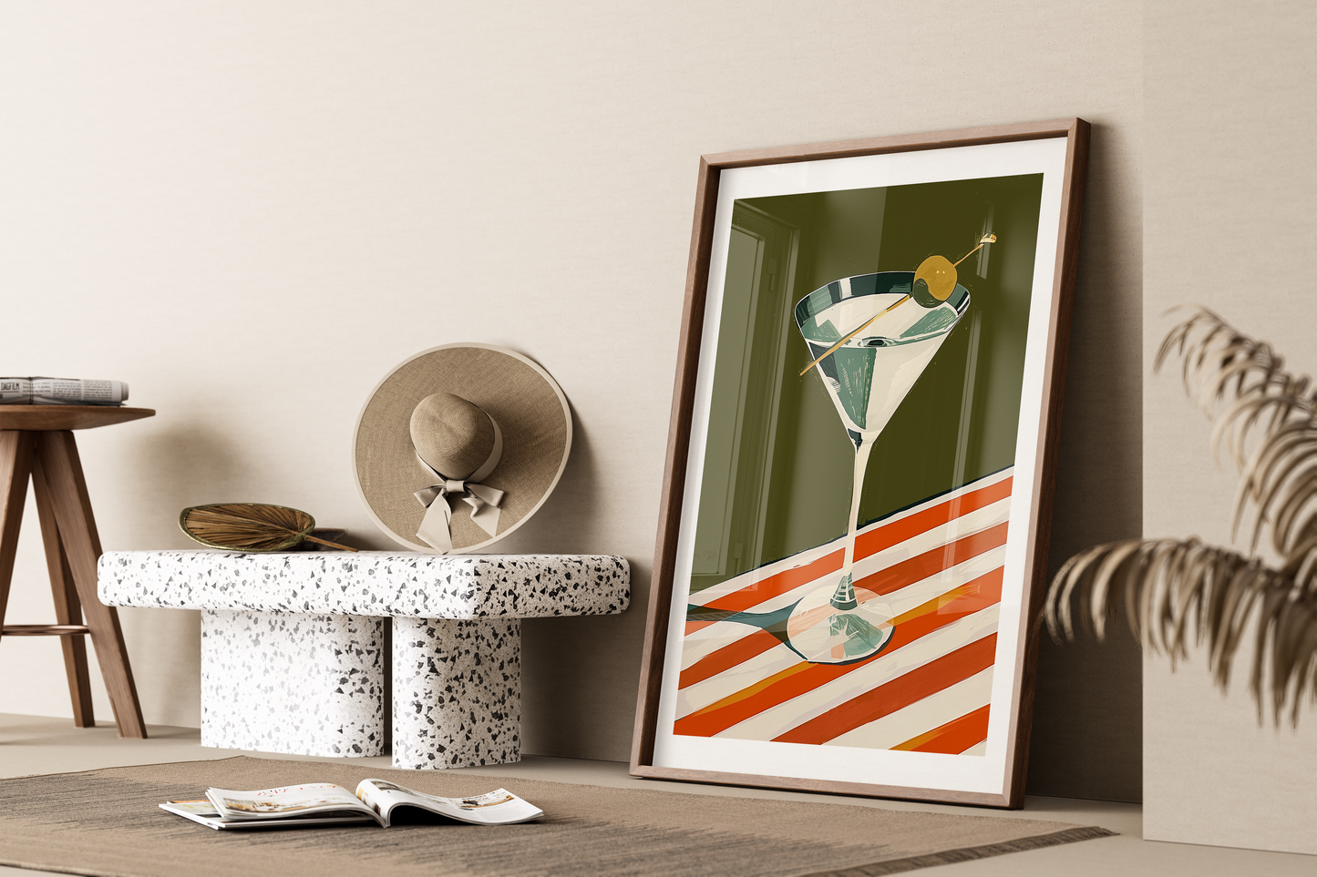 Retro Martini Glass Art Print - Vintage-Inspired Bar Wall Art