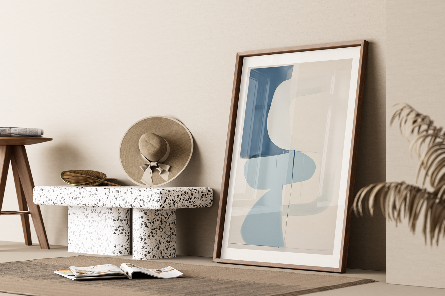 Abstract Blue and Beige Print - Modern Blue and White Fluid Shapes