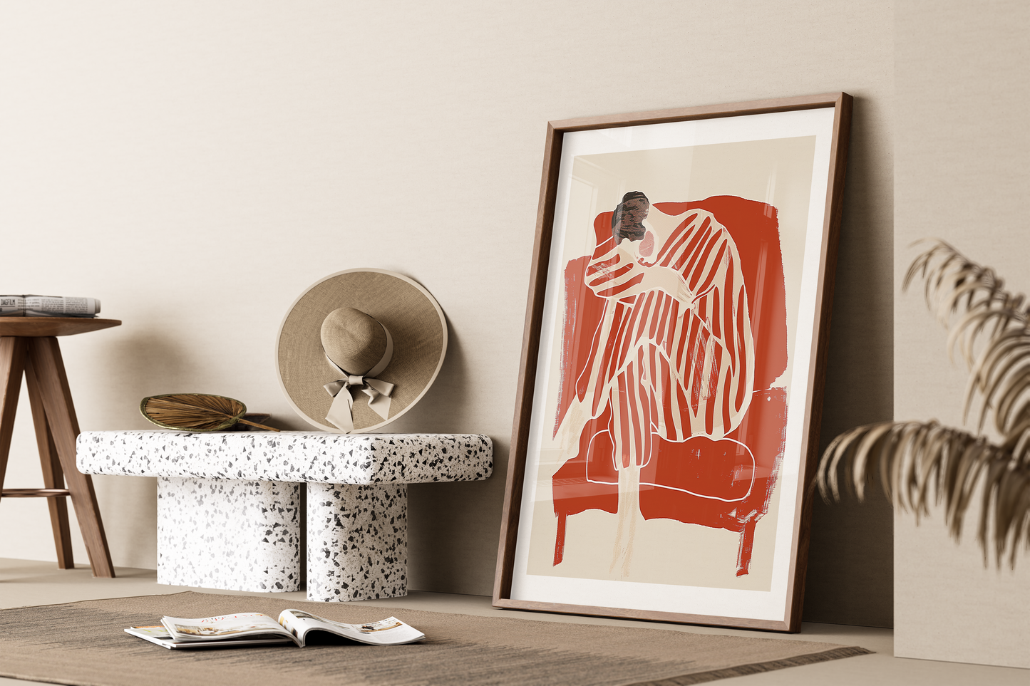 Abstract Woman in Stripes Art Print - Modern Home Decor