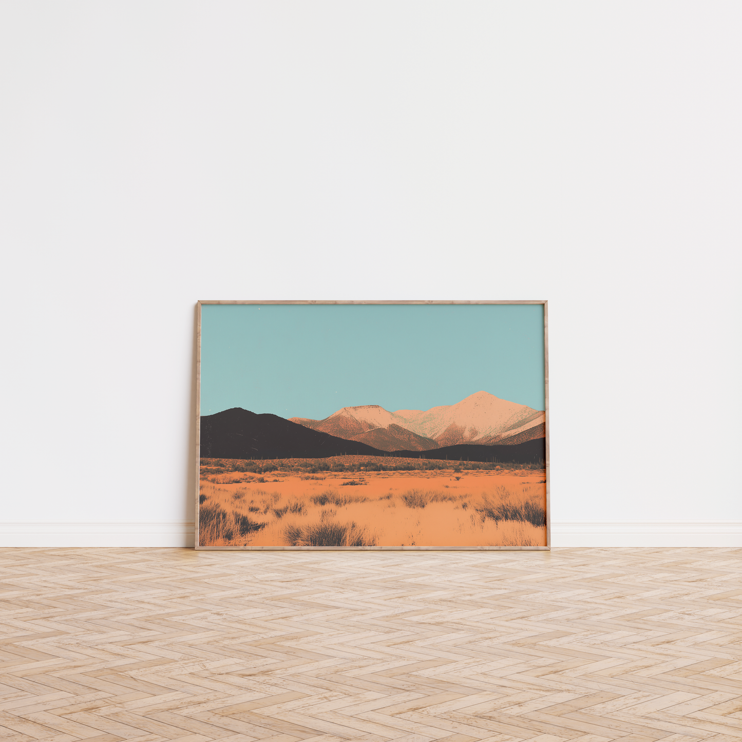 Retro Desert Landscape Art Print - Minimalist Risograph Artwork