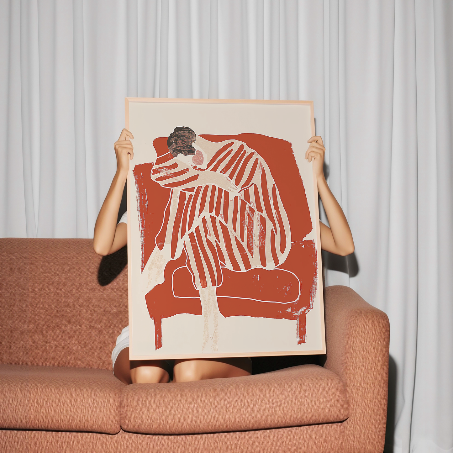 Abstract Woman in Stripes Art Print - Modern Home Decor