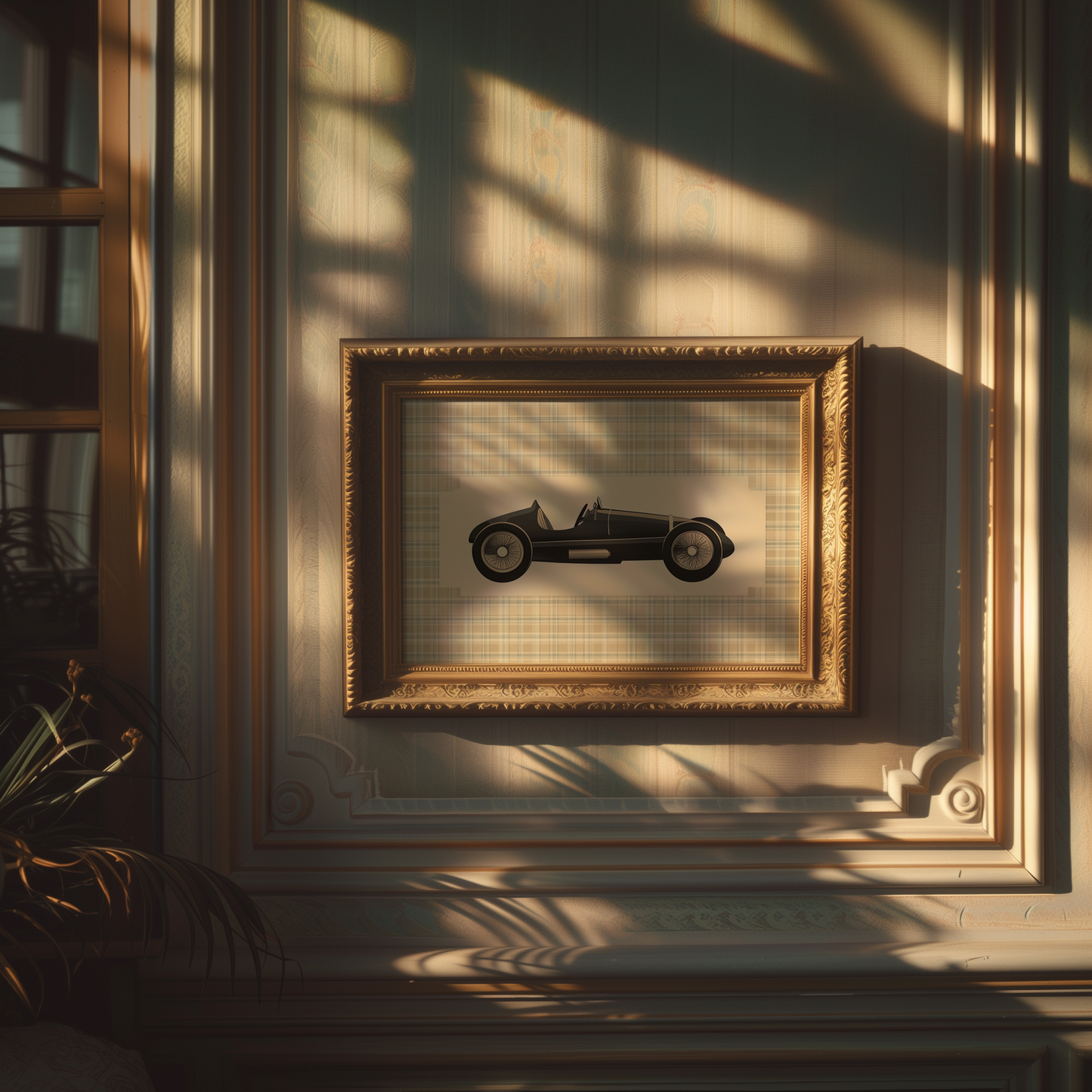 Vintage Car for Kids Room - Plaid Nursery Wall Art