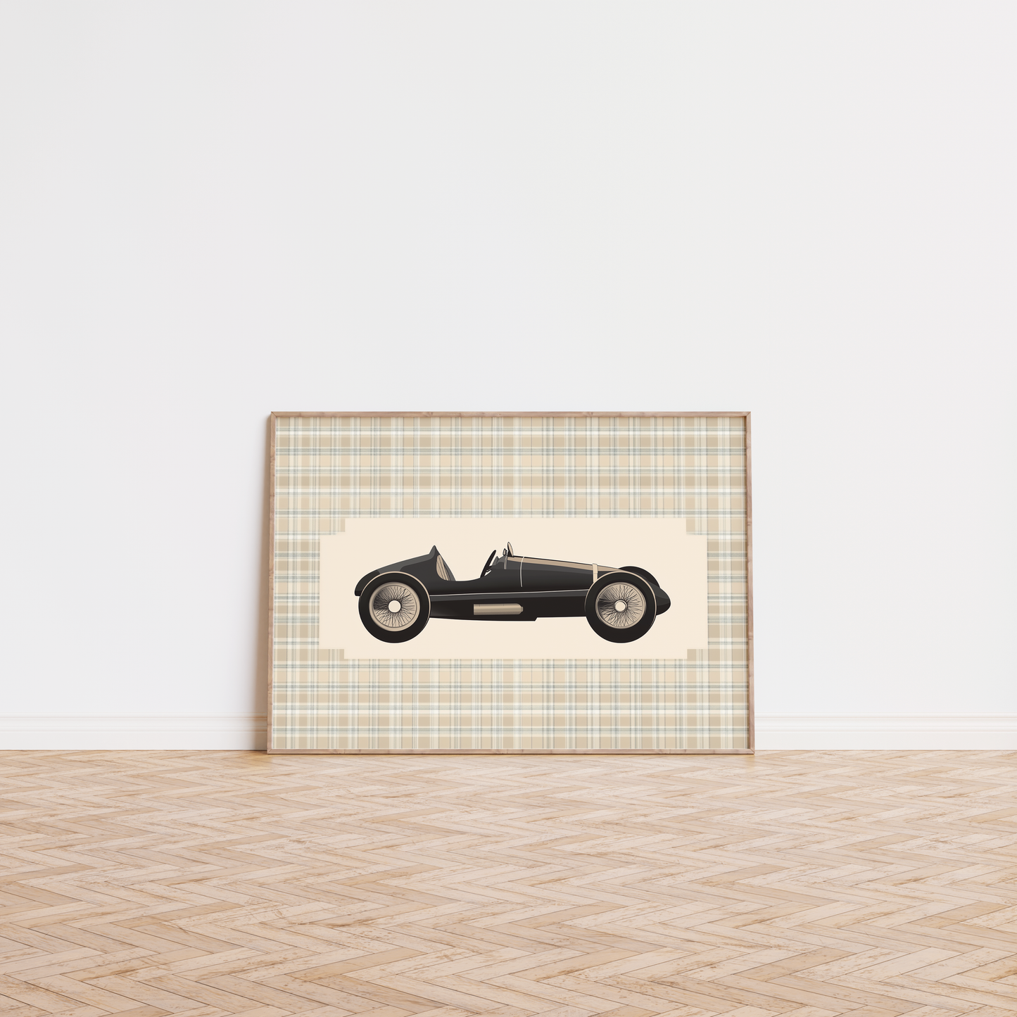 Vintage Car for Kids Room - Plaid Nursery Wall Art