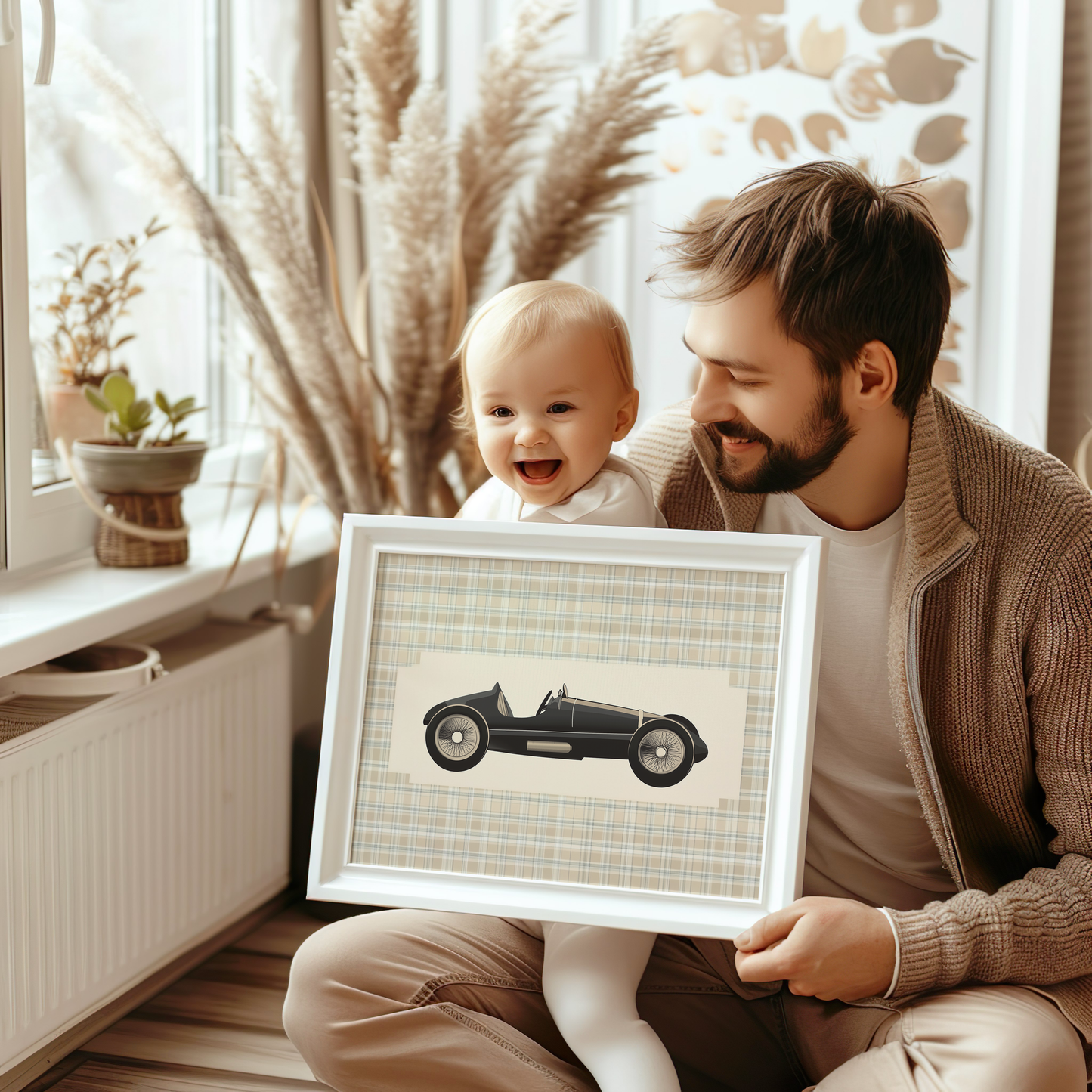 Vintage Car for Kids Room - Plaid Nursery Wall Art