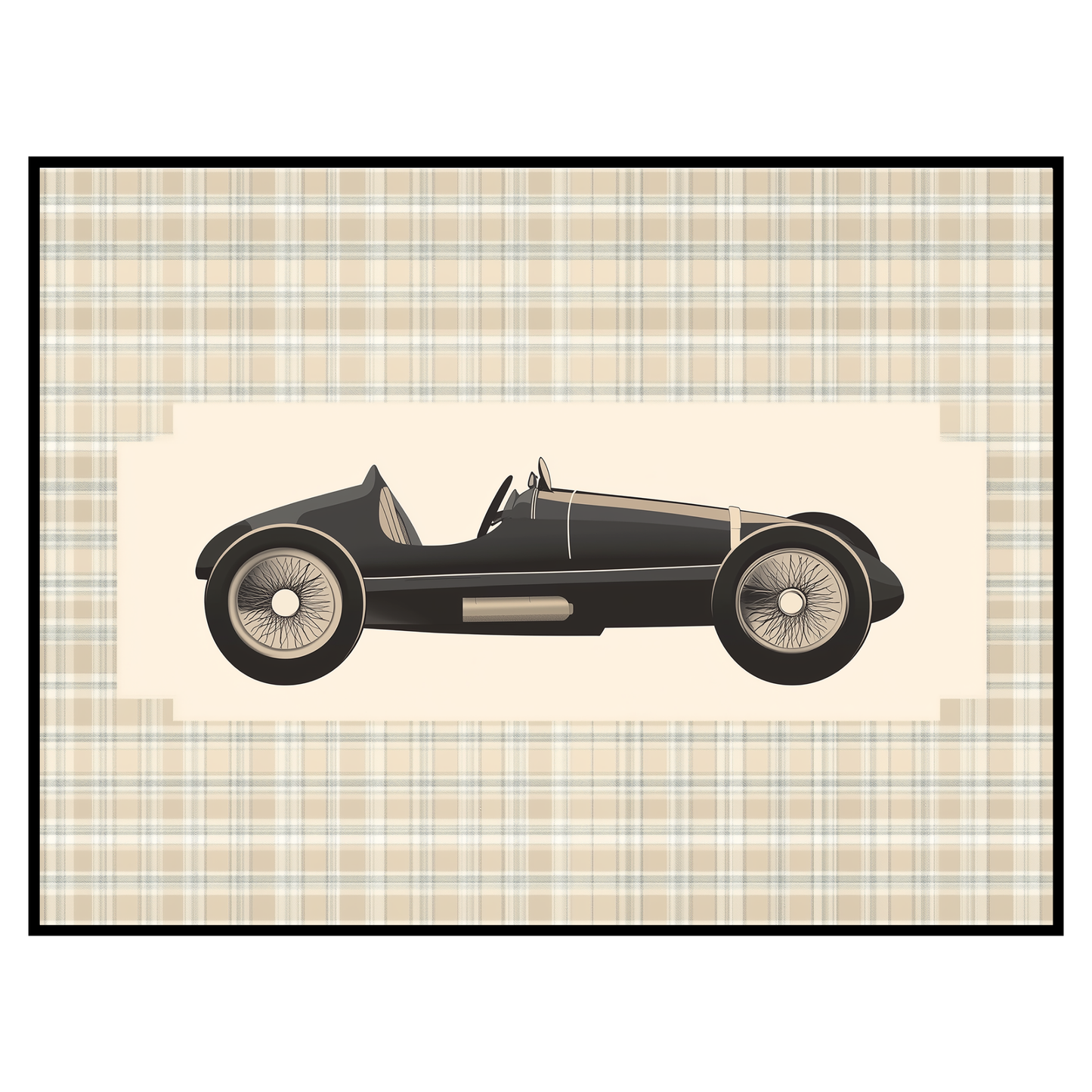 Vintage Car for Kids Room - Plaid Nursery Wall Art
