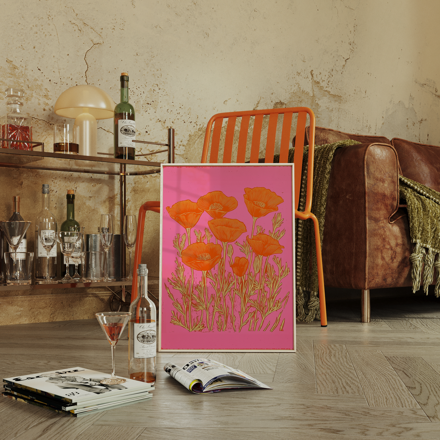 Bold Pink and Orange Poppies - Vibrant Modern Botanical