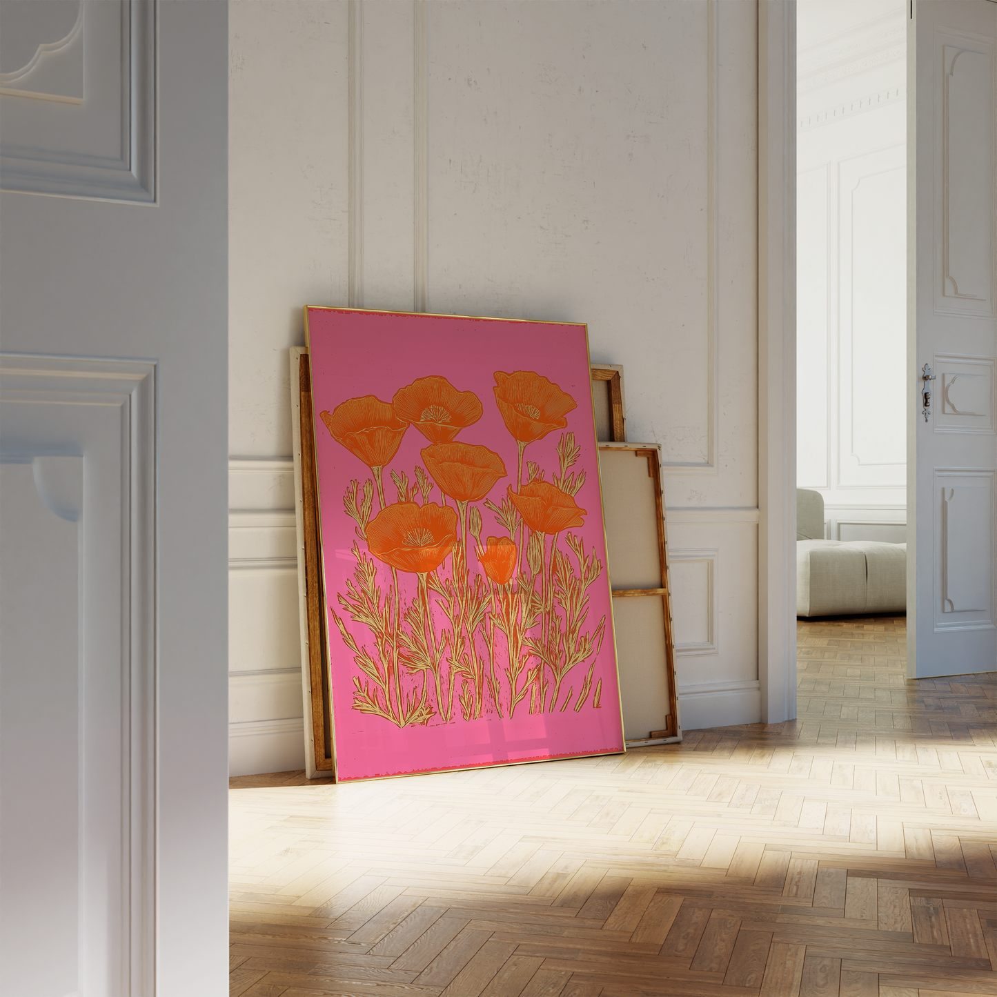 Bold Pink and Orange Poppies - Vibrant Modern Botanical
