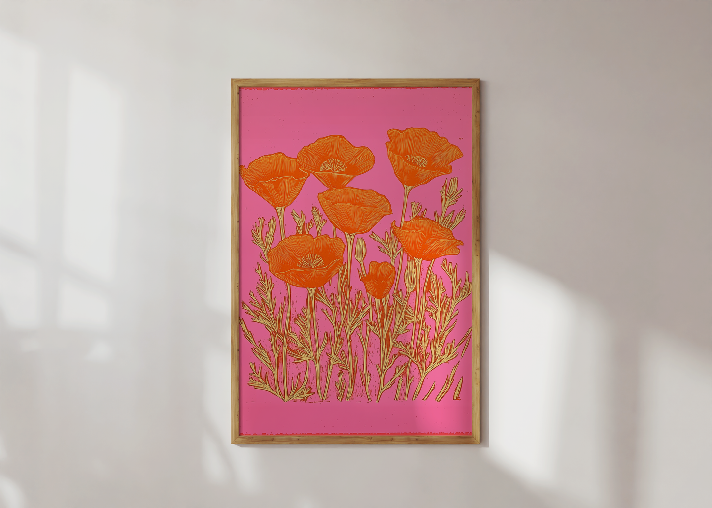Bold Pink and Orange Poppies - Vibrant Modern Botanical
