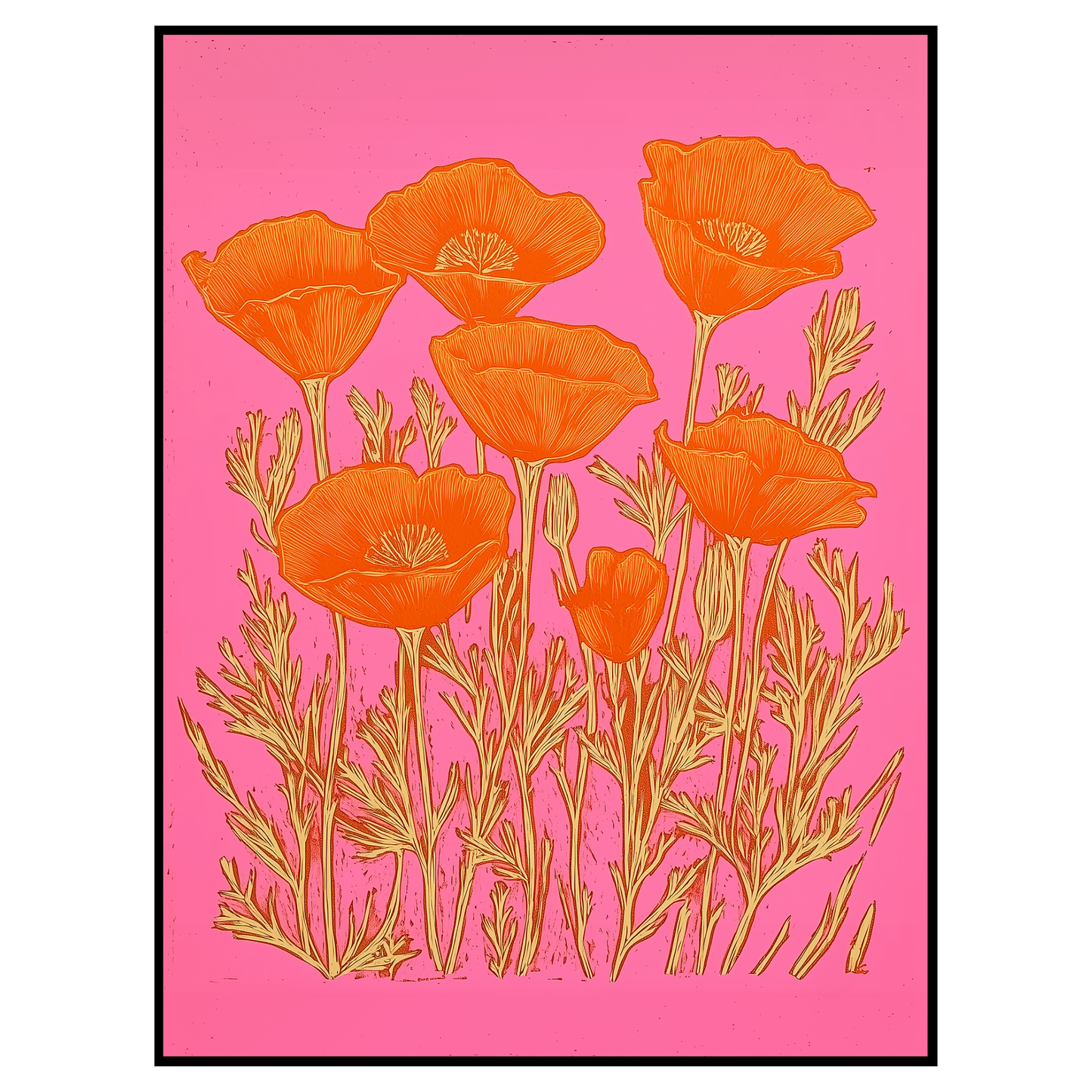 Bold Pink and Orange Poppies - Vibrant Modern Botanical