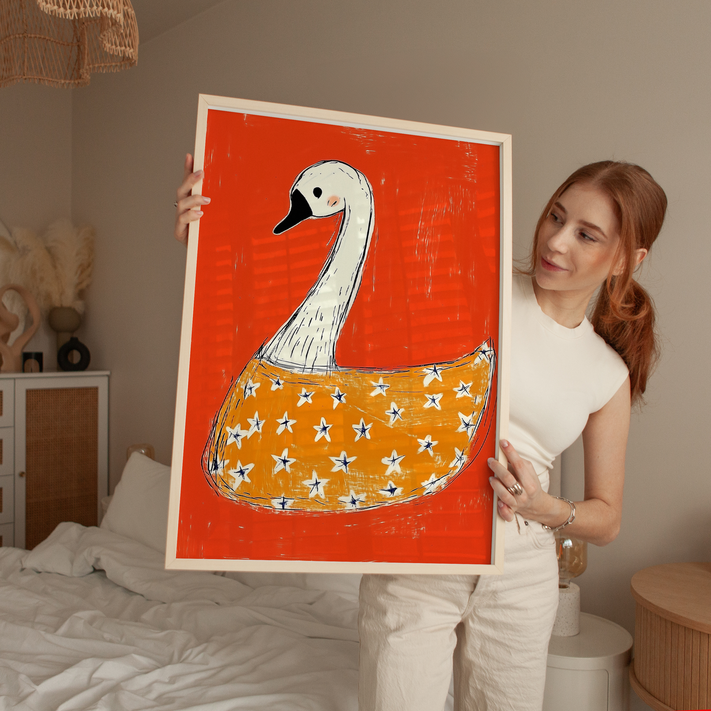 Silly Goose Nursery Print - Swan with Stars