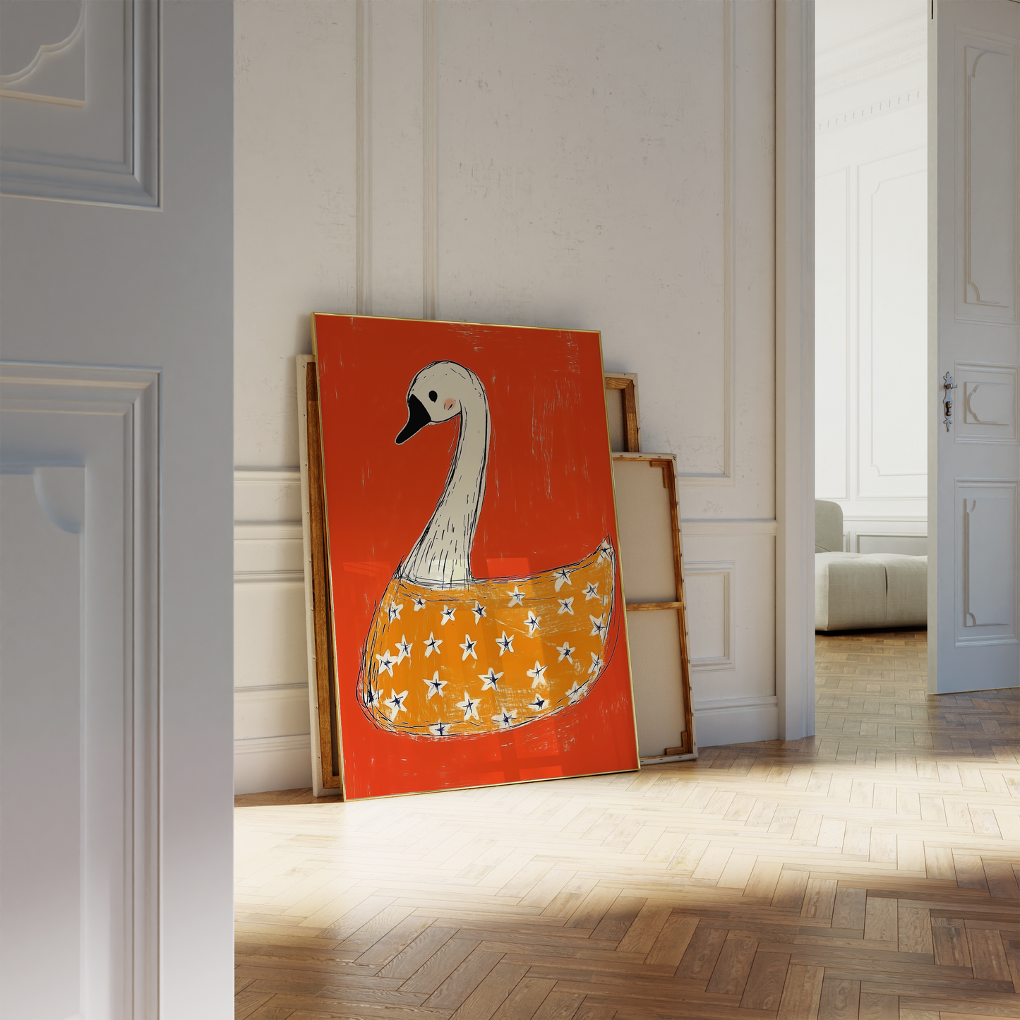 Silly Goose Nursery Print - Swan with Stars