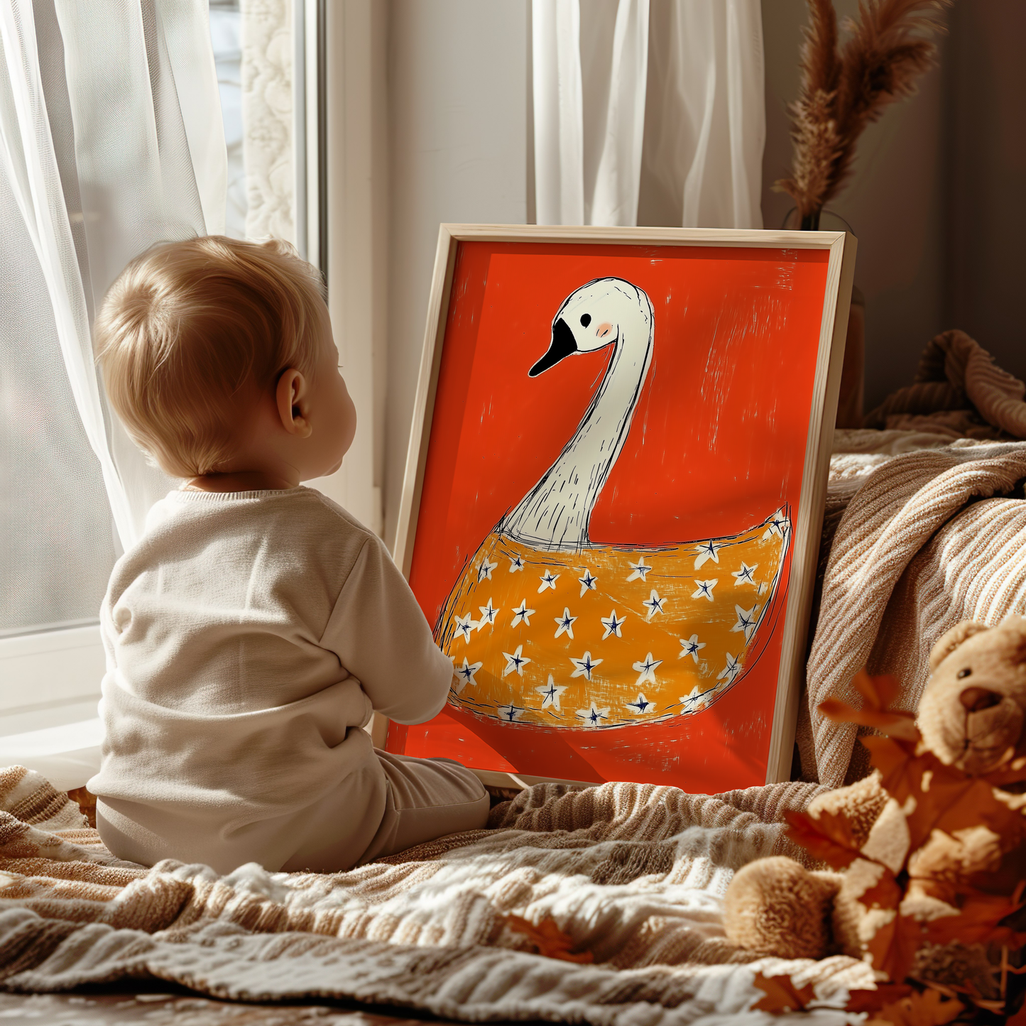 Silly Goose Nursery Print - Swan with Stars