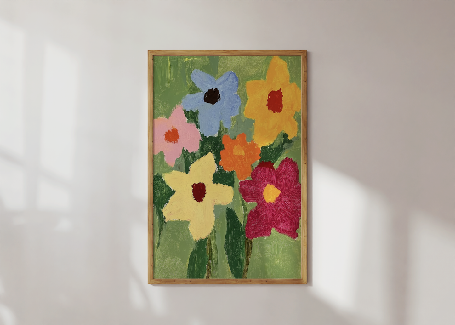 Vibrant Impressionist Floral Print on Green