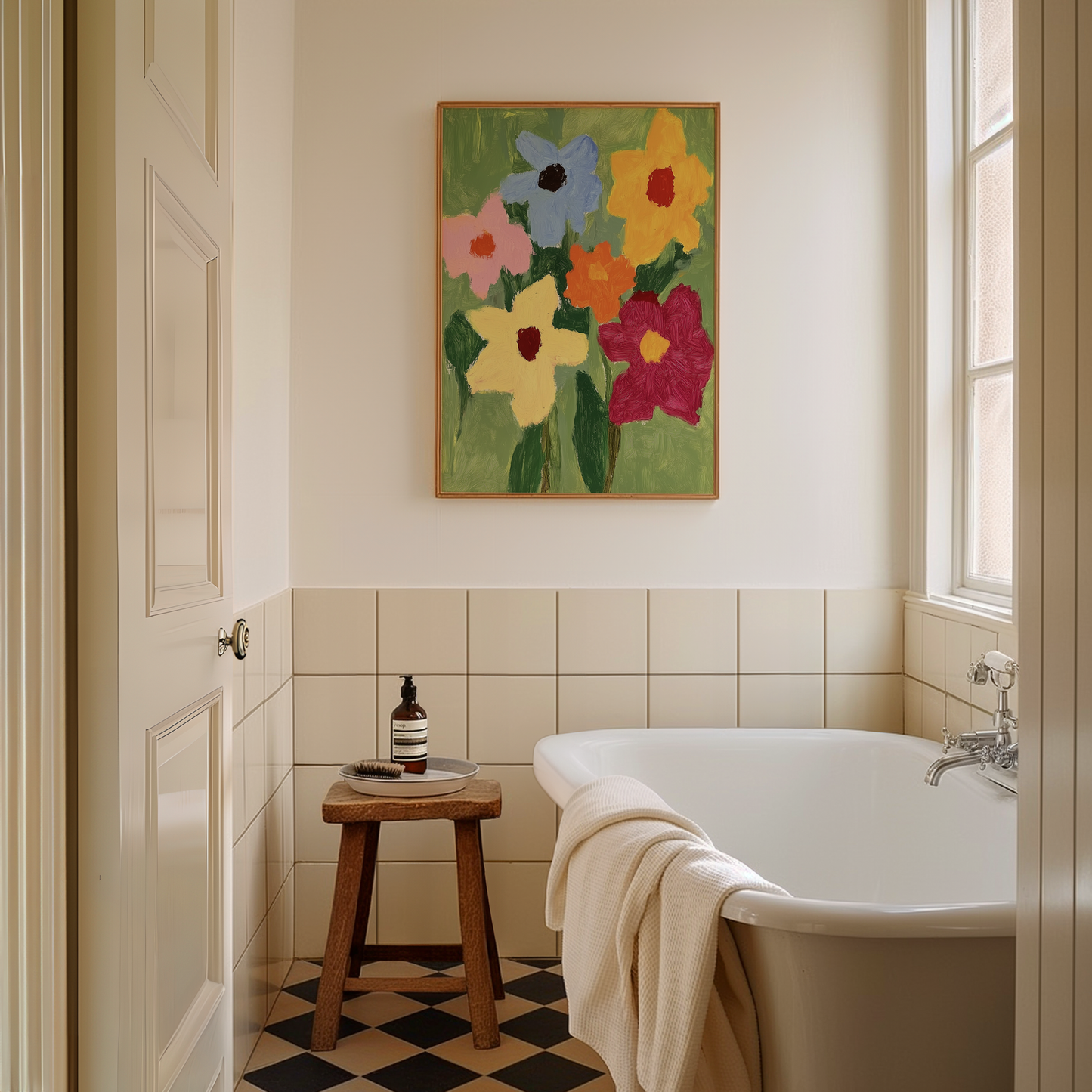 Vibrant Impressionist Floral Print on Green