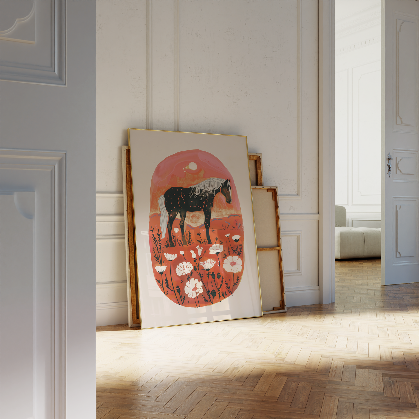 Bohemian Horse Art Print - Scandinavian and Southwestern Floral Decor