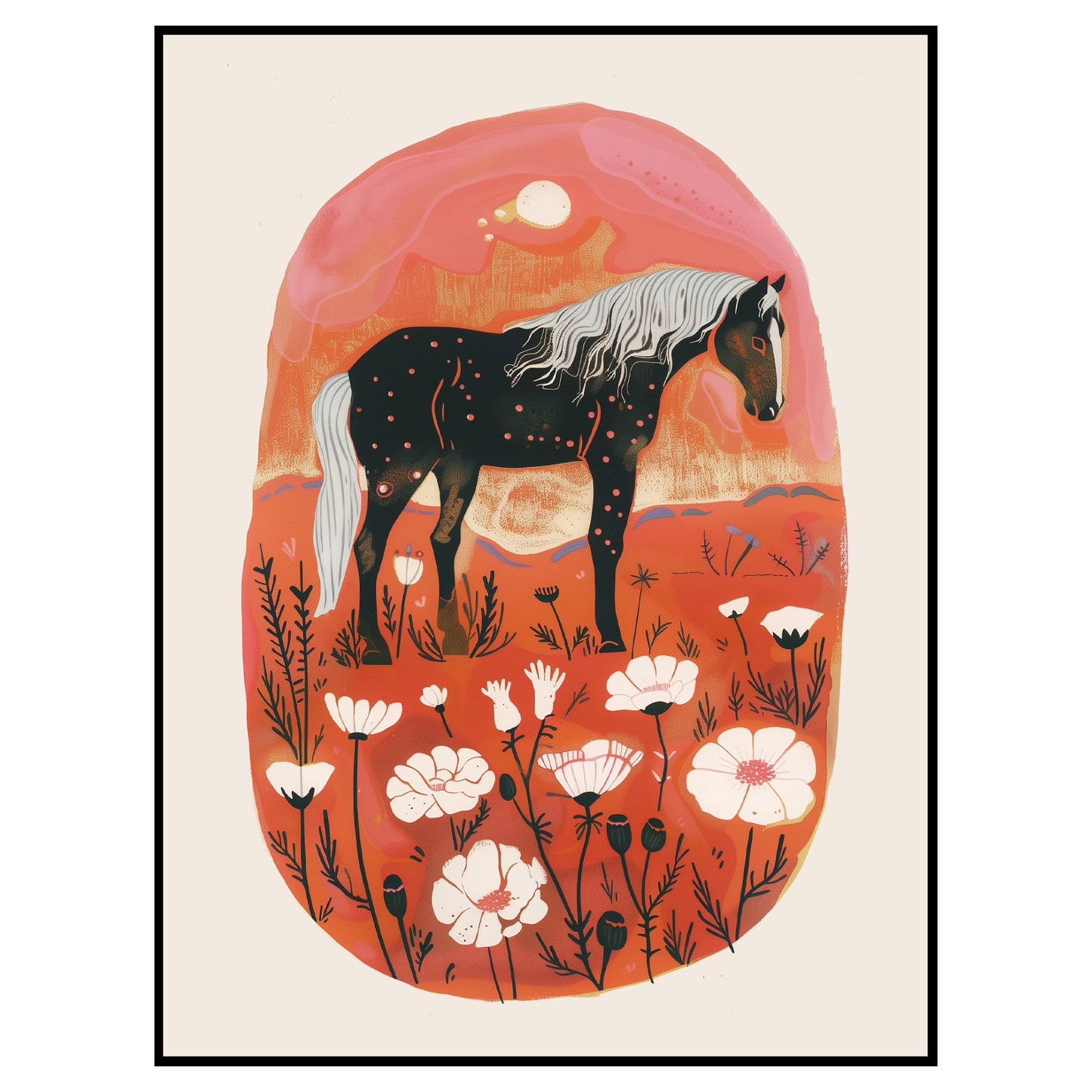 Bohemian Horse Art Print - Scandinavian and Southwestern Floral Decor