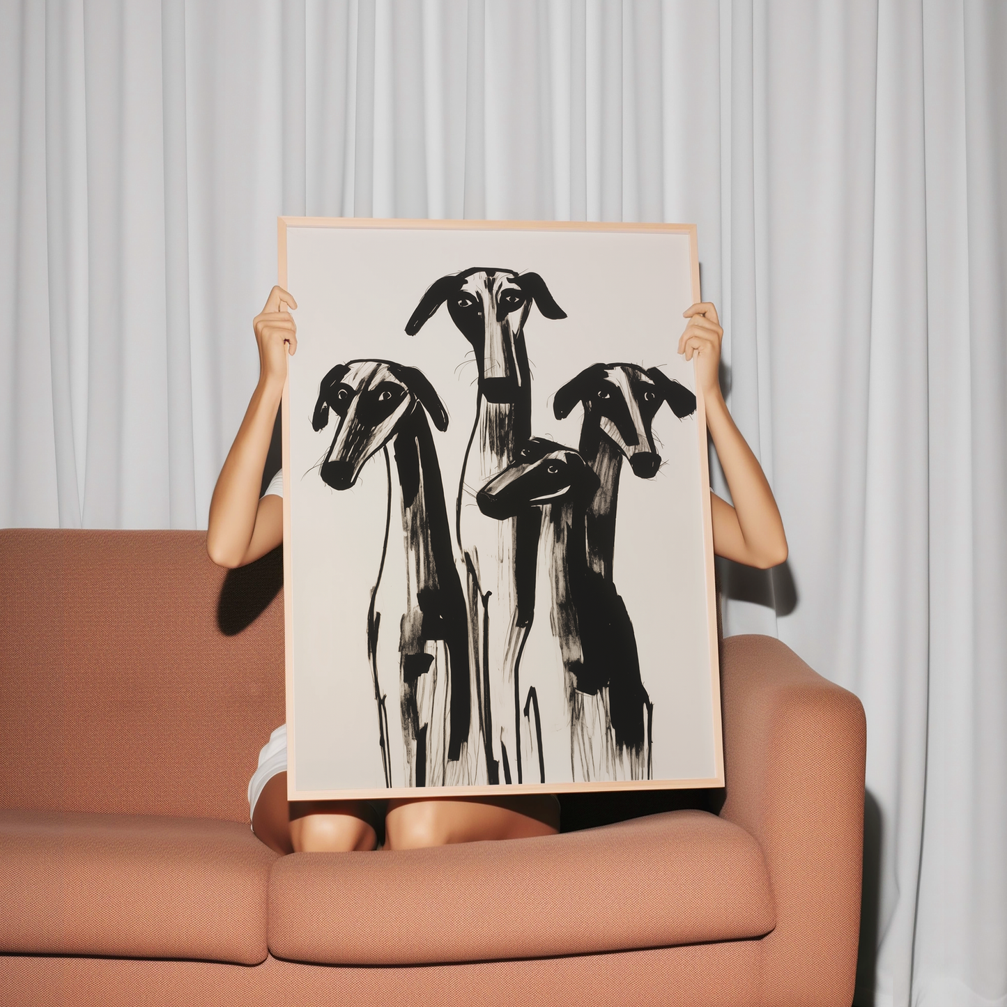 Greyhound Modern Art Print - Black and White Dog Illustration