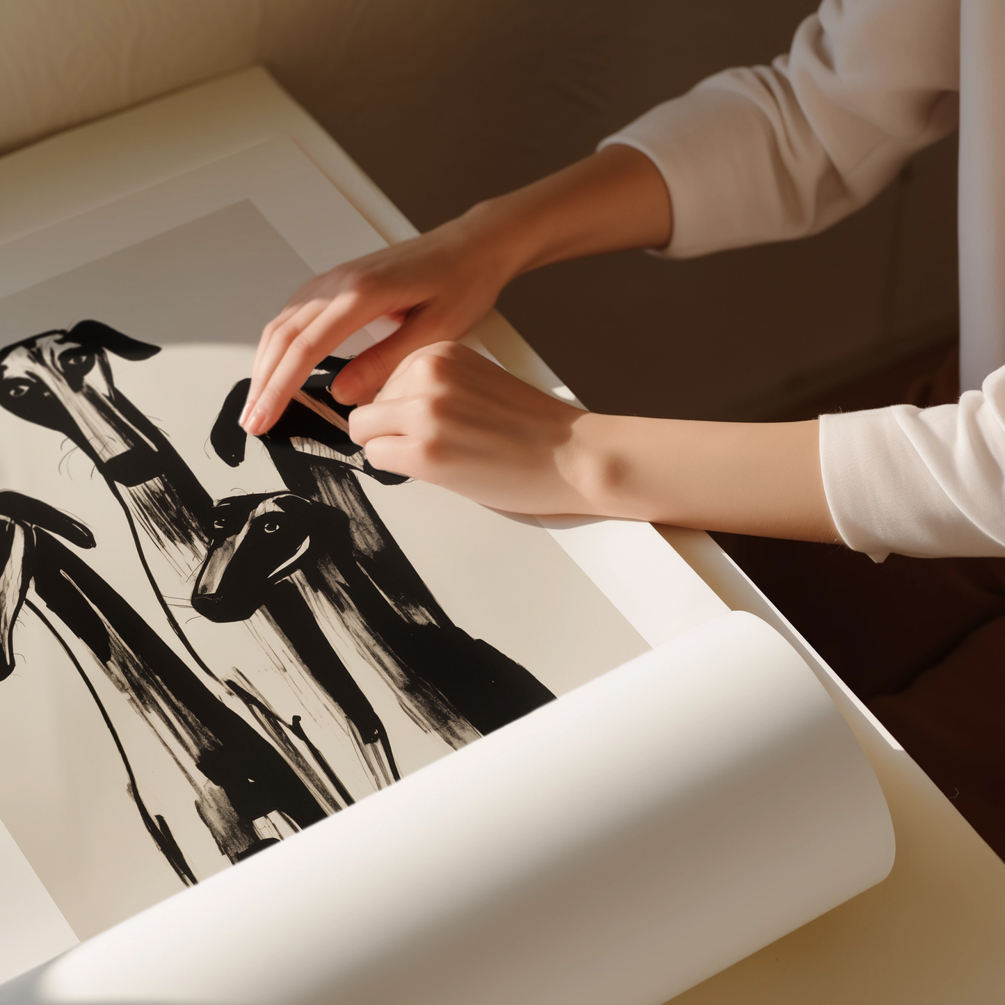 Greyhound Modern Art Print - Black and White Dog Illustration
