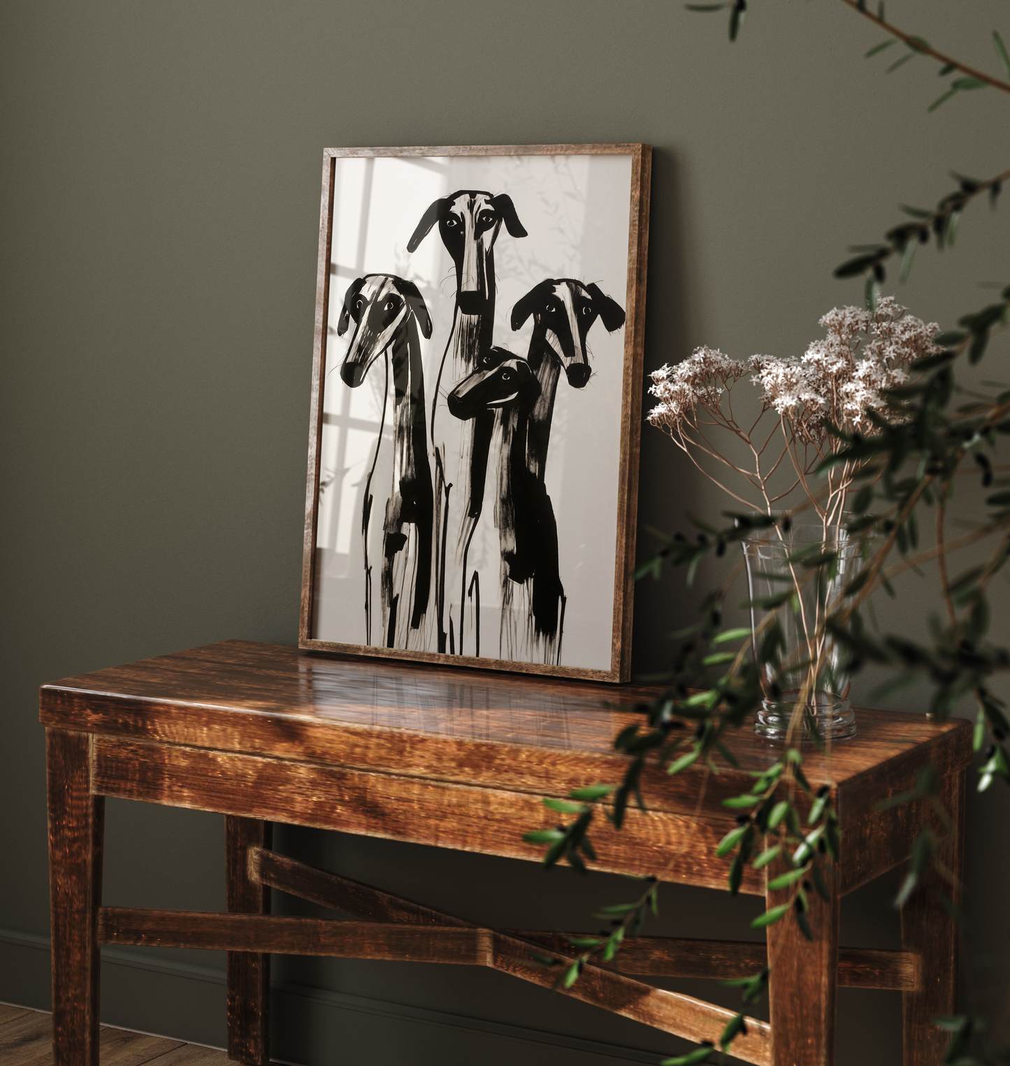 Greyhound Modern Art Print - Black and White Dog Illustration