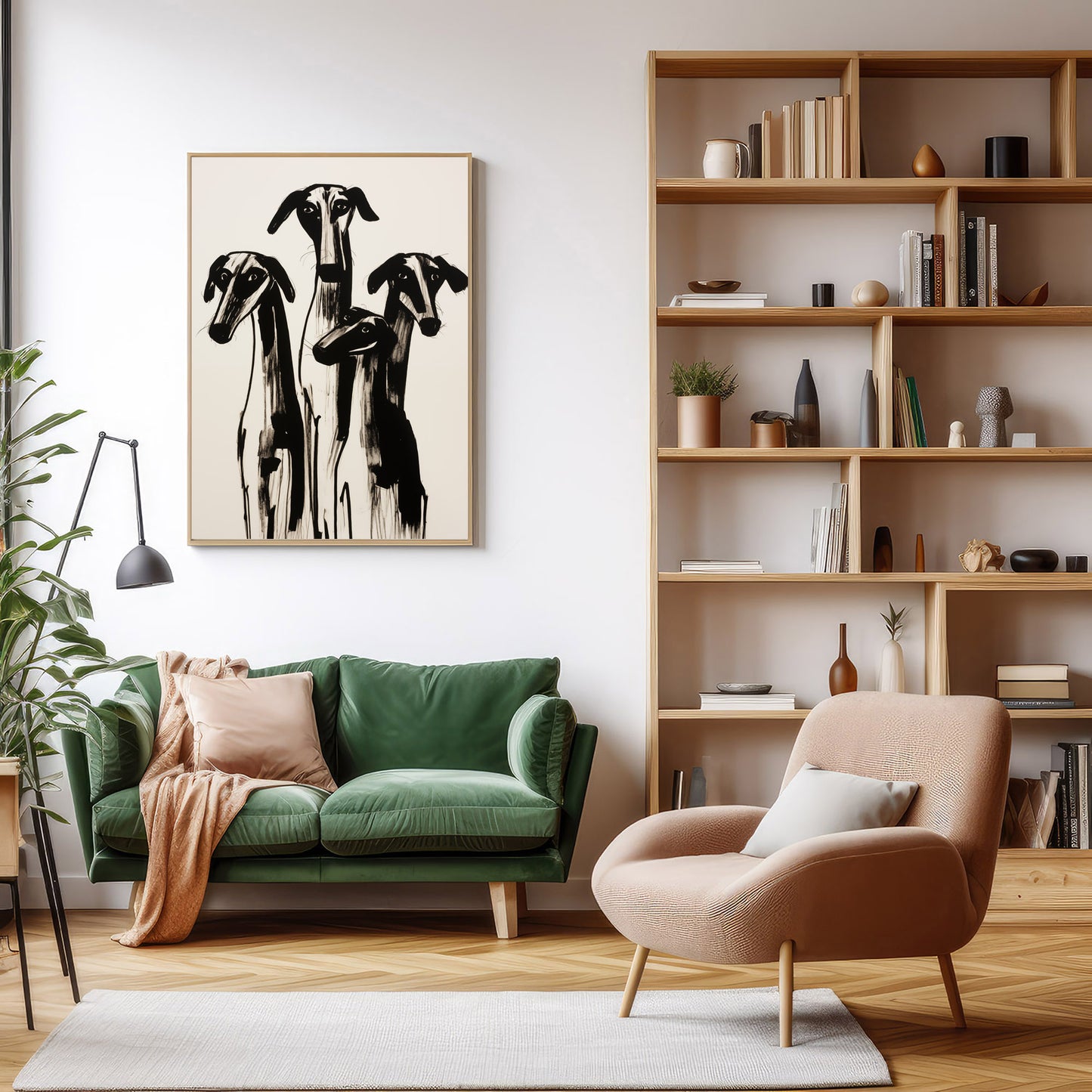 Greyhound Modern Art Print - Black and White Dog Illustration
