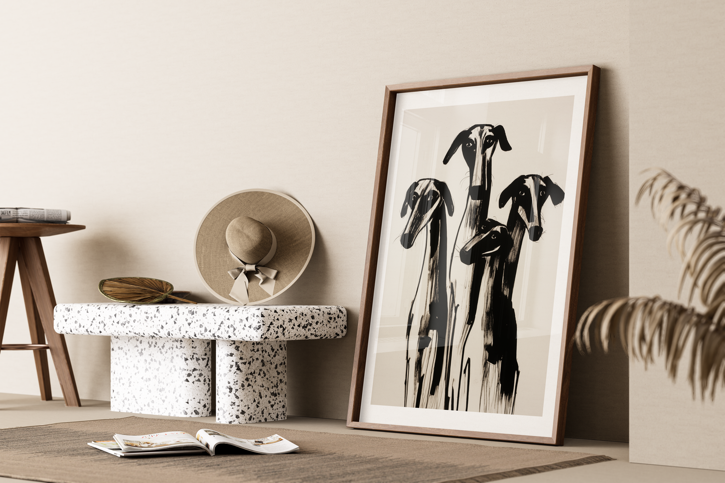 Greyhound Modern Art Print - Black and White Dog Illustration