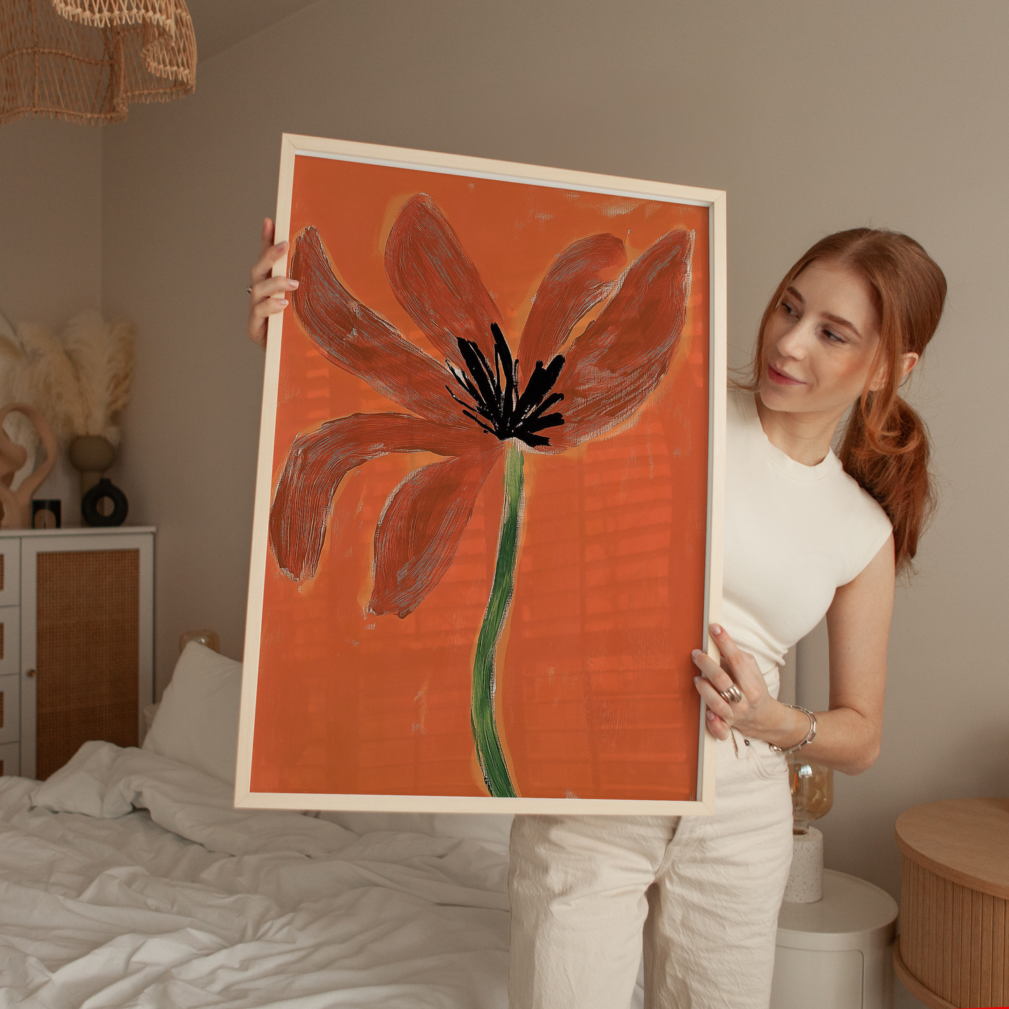Bright Orange Mocha Flower Print