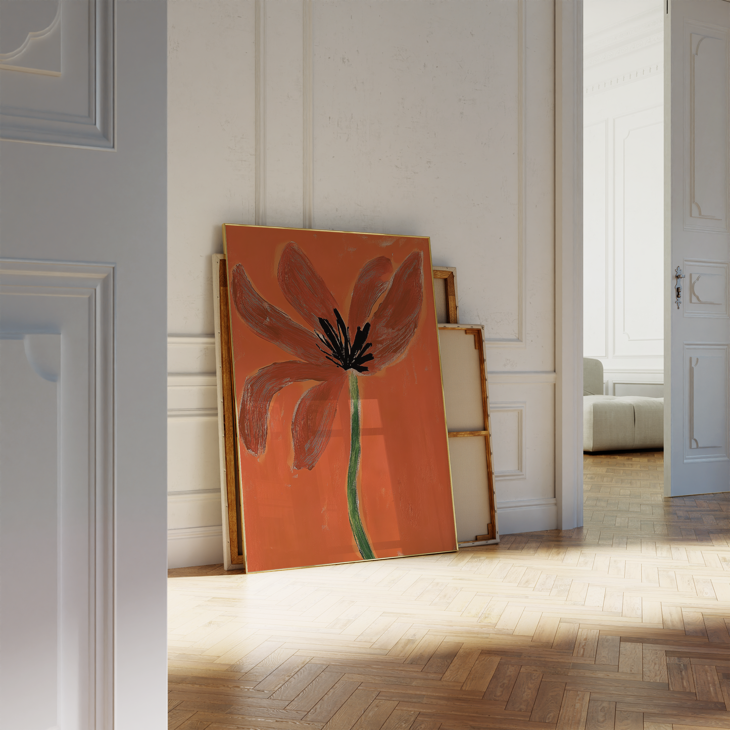 Bright Orange Mocha Flower Print