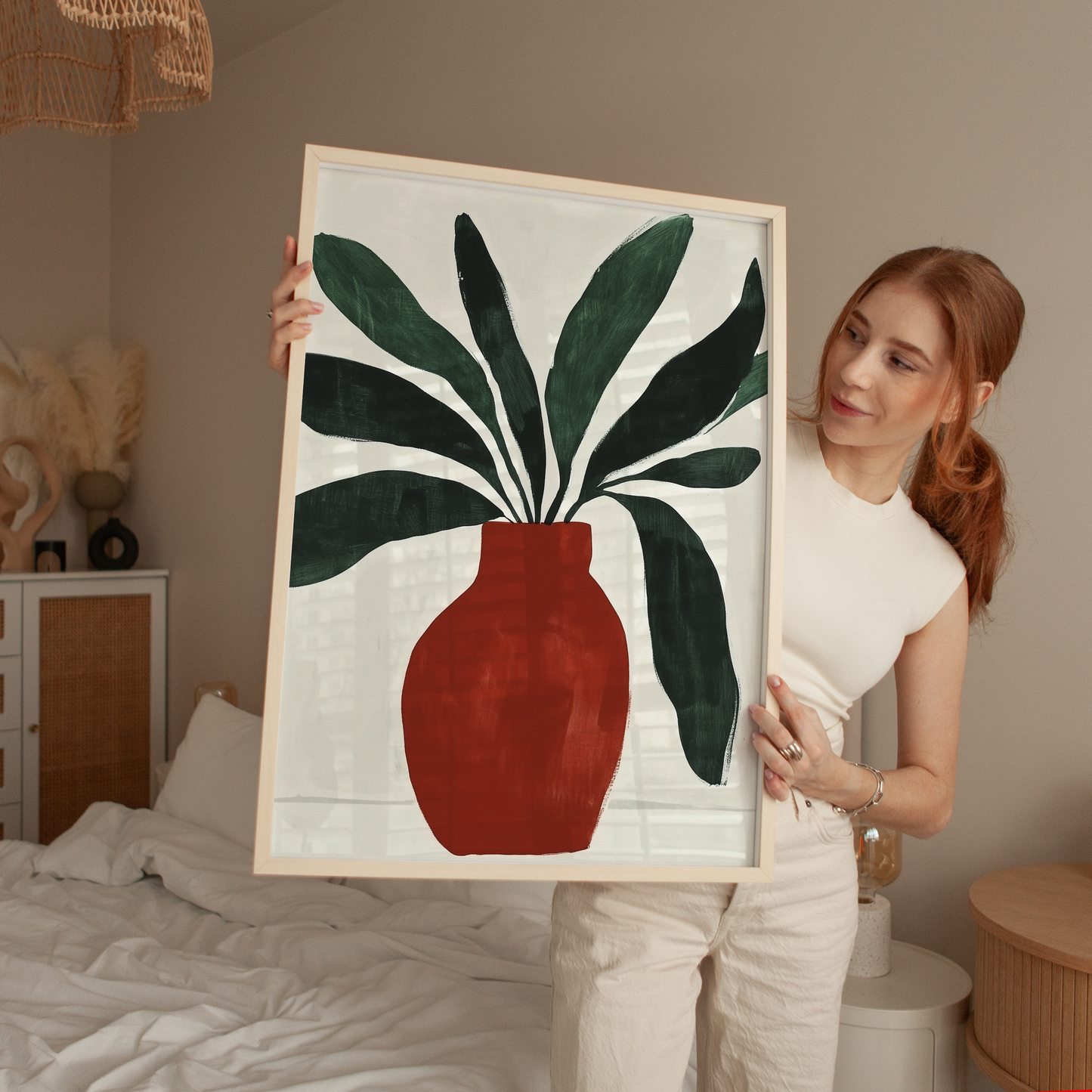 Modern Plant in Bold Red Vase