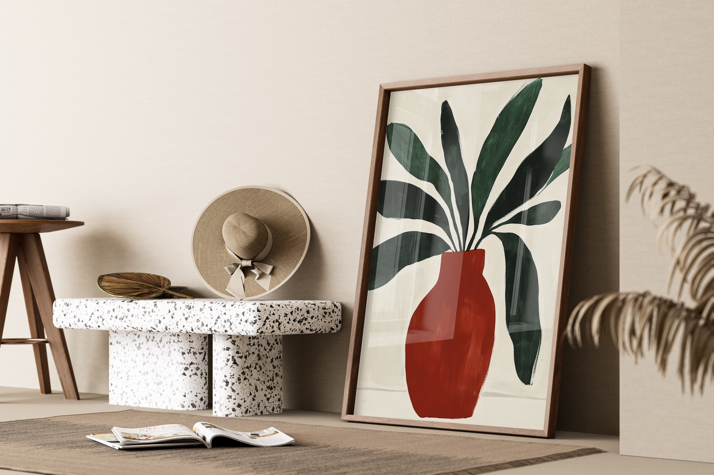 Modern Plant in Bold Red Vase