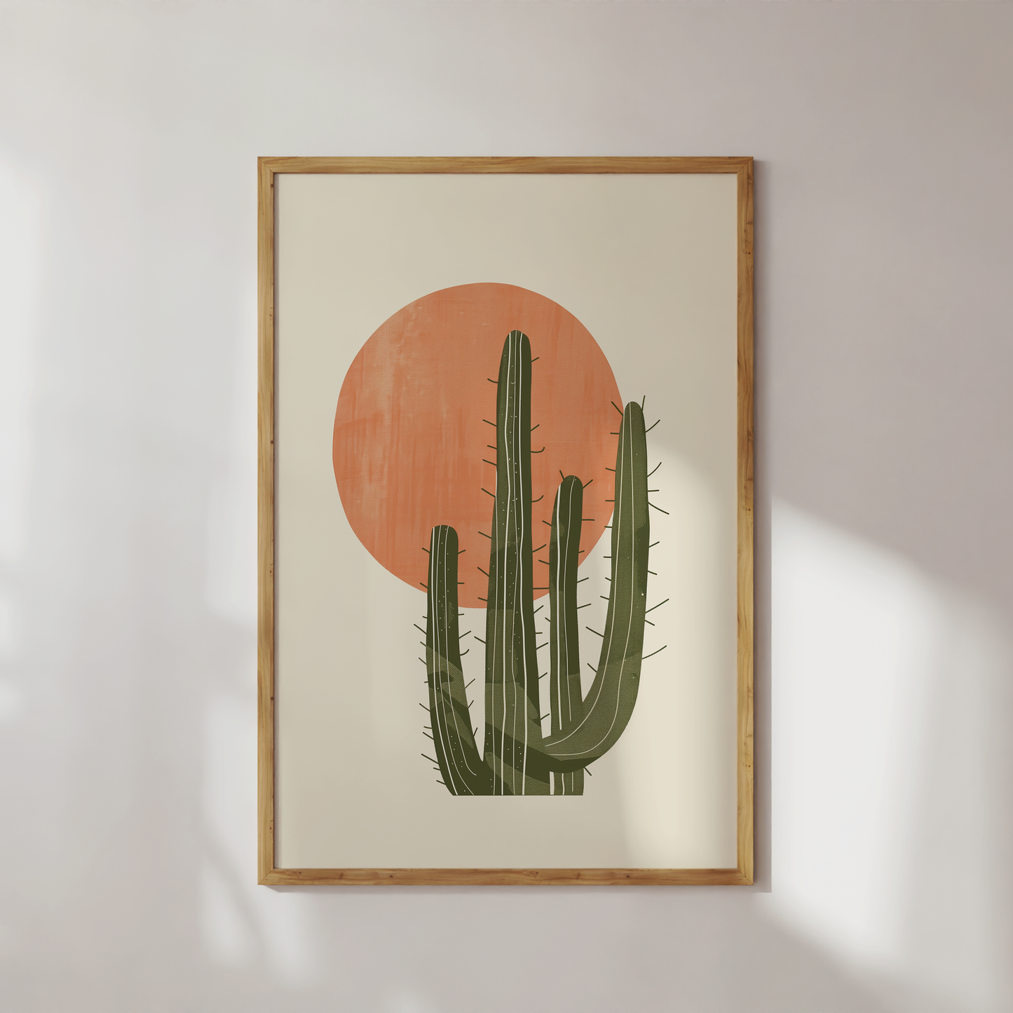 Minimalist Cactus Sunset Art Print - Boho Desert Vibes