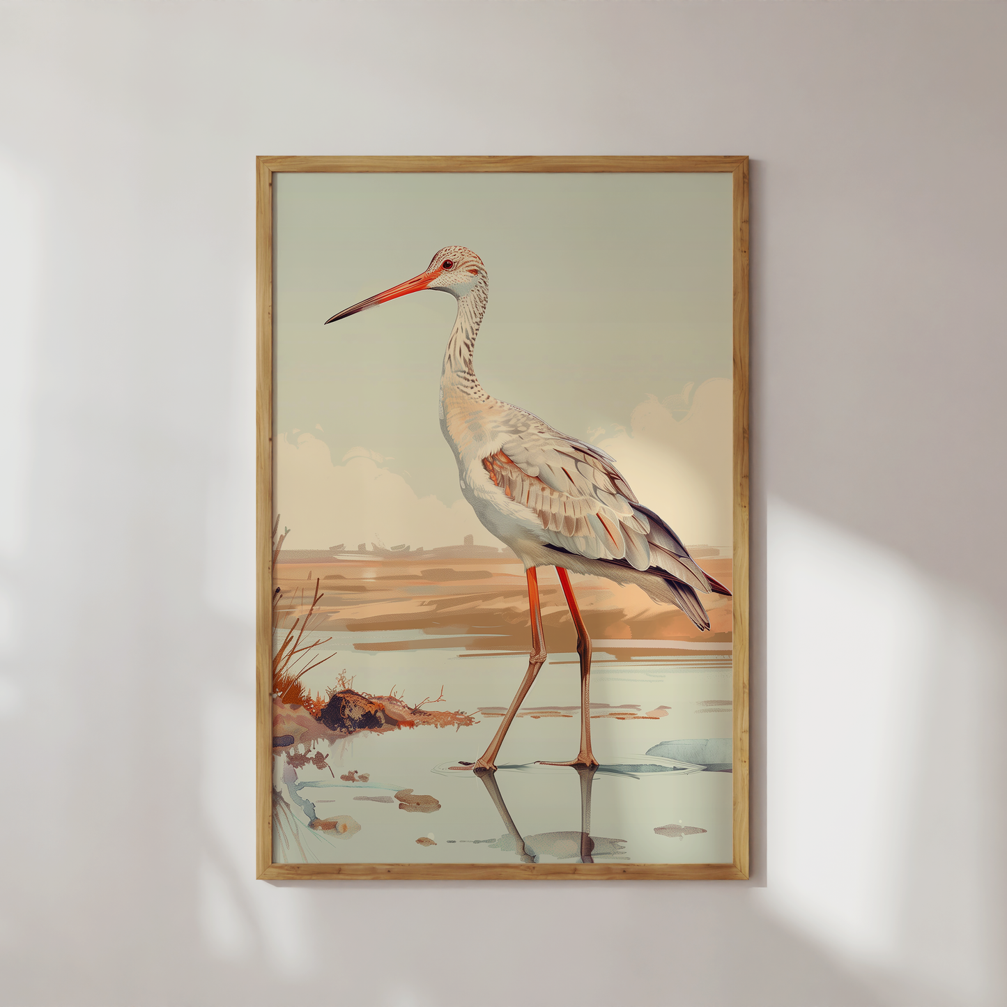 Serene Shorebird Art Print - Detailed Wader Bird Illustration