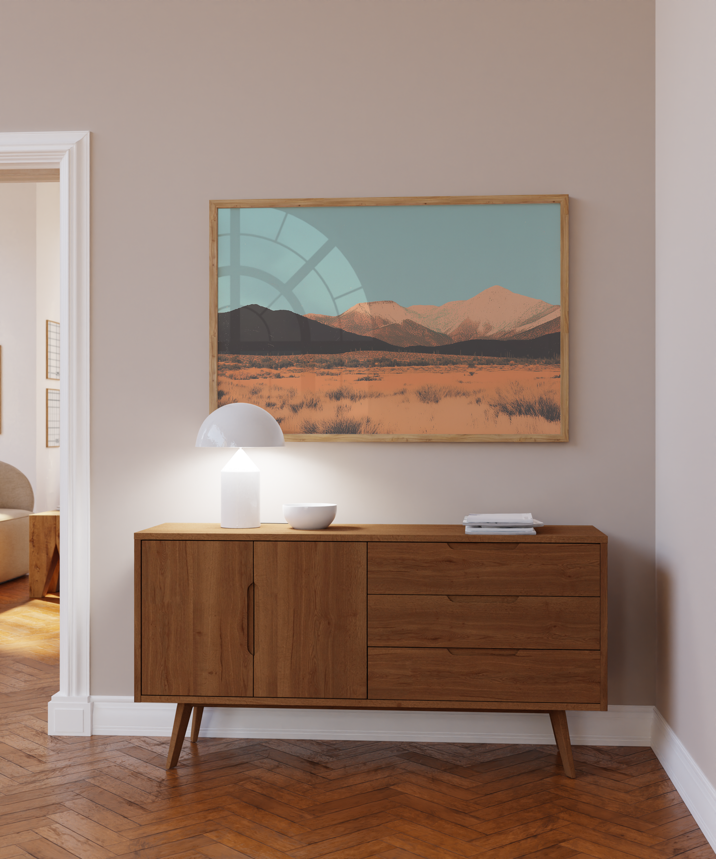 Retro Desert Landscape Art Print - Minimalist Risograph Artwork