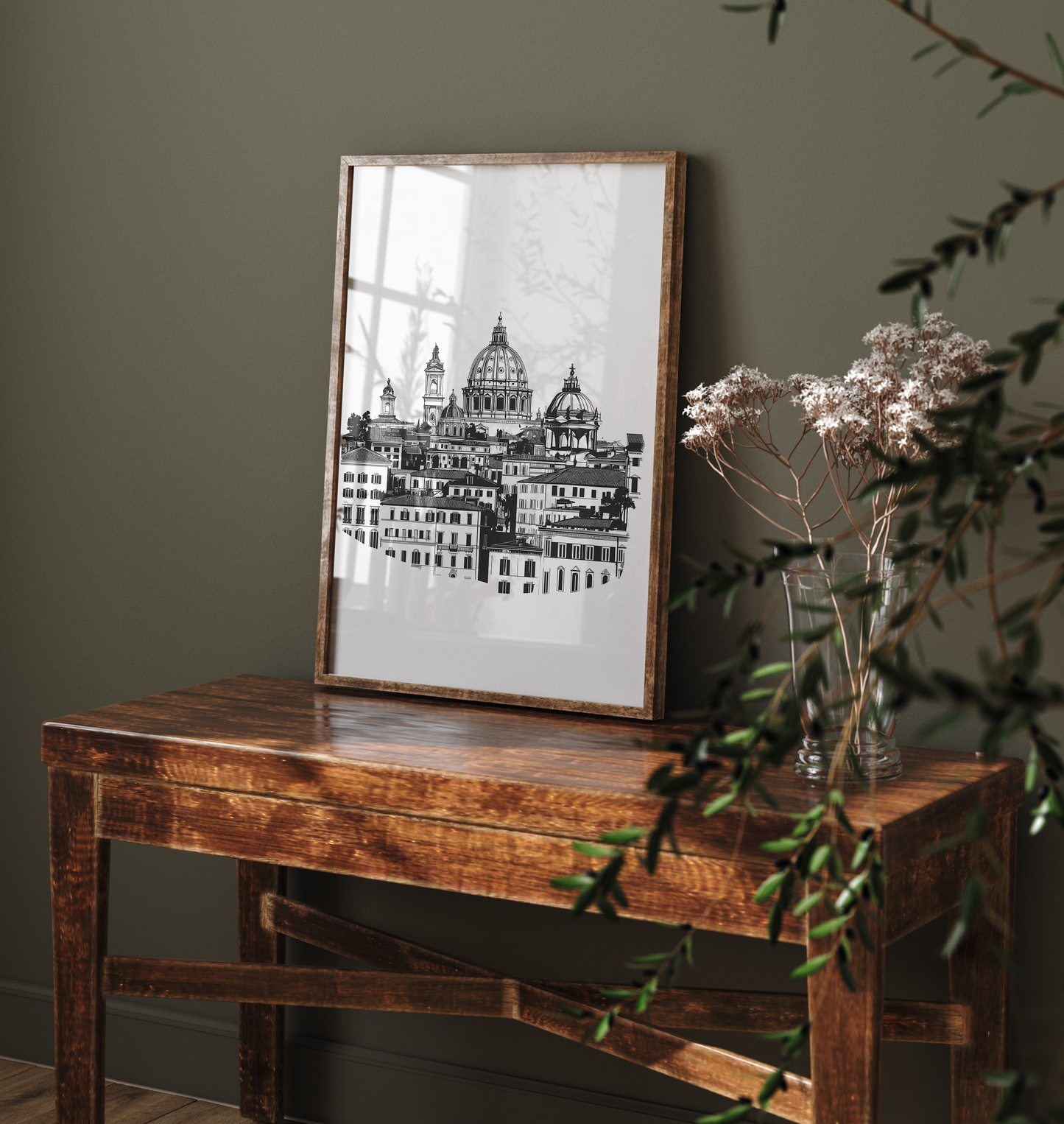 Rome Skyline Print - Minimalist Black and White Art