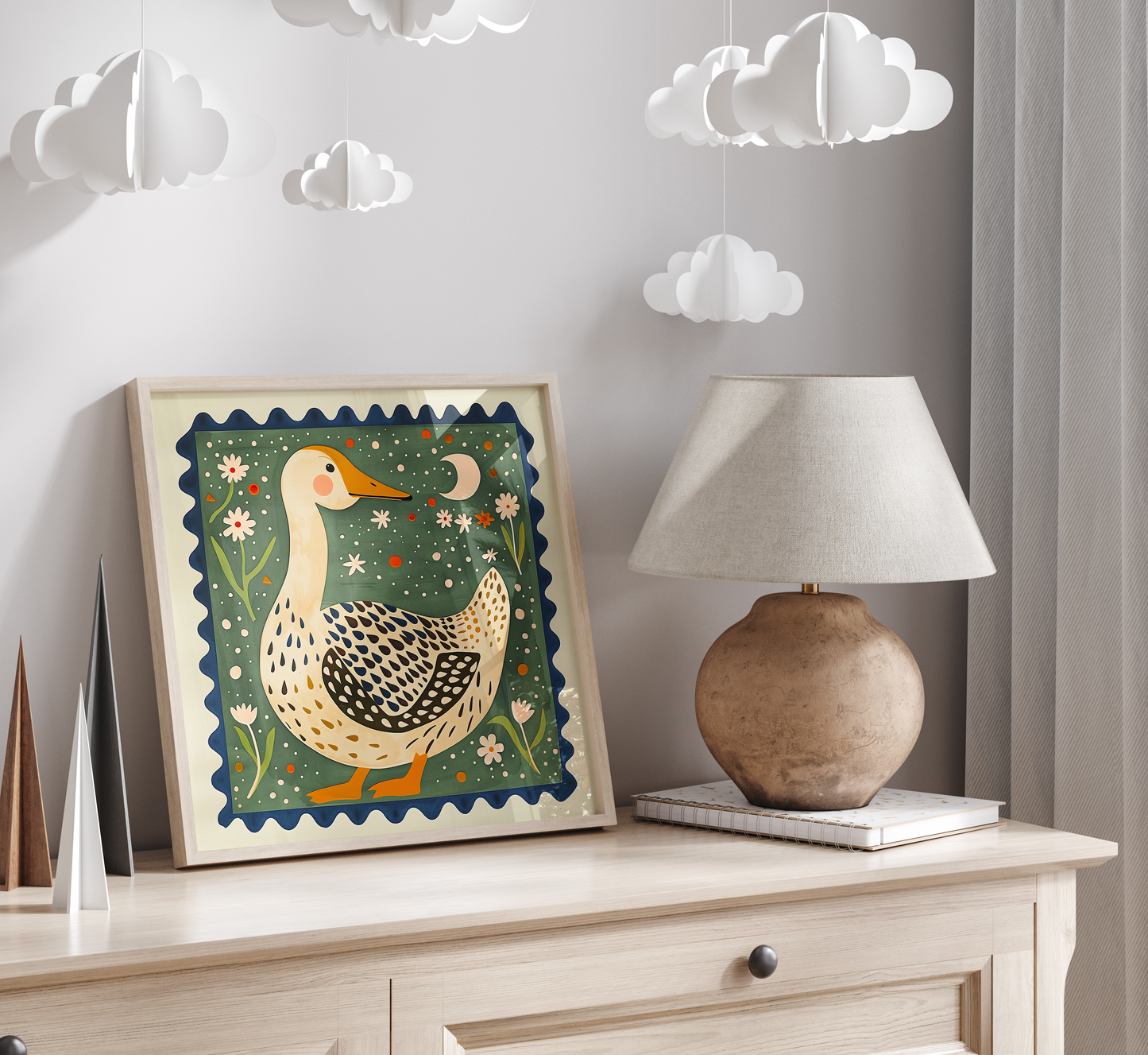 Charming Folk Art Duck Print - Grandmillennial Art