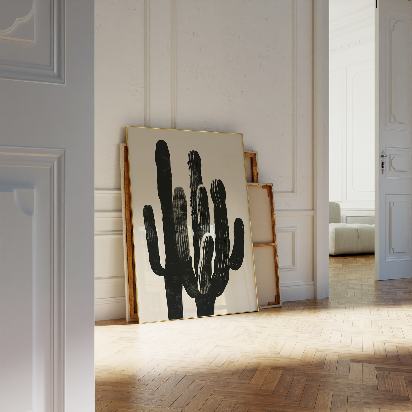 Modern Cactus Art Print - Black and White Minimalist Cacti