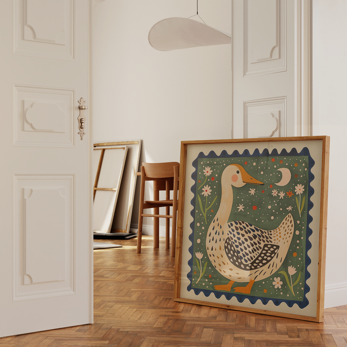 Charming Folk Art Duck Print - Grandmillennial Art