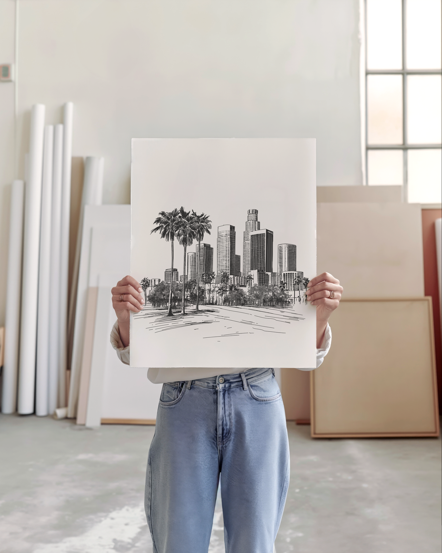 Los Angeles Skyline Print - Minimalist Black and White Cityscape