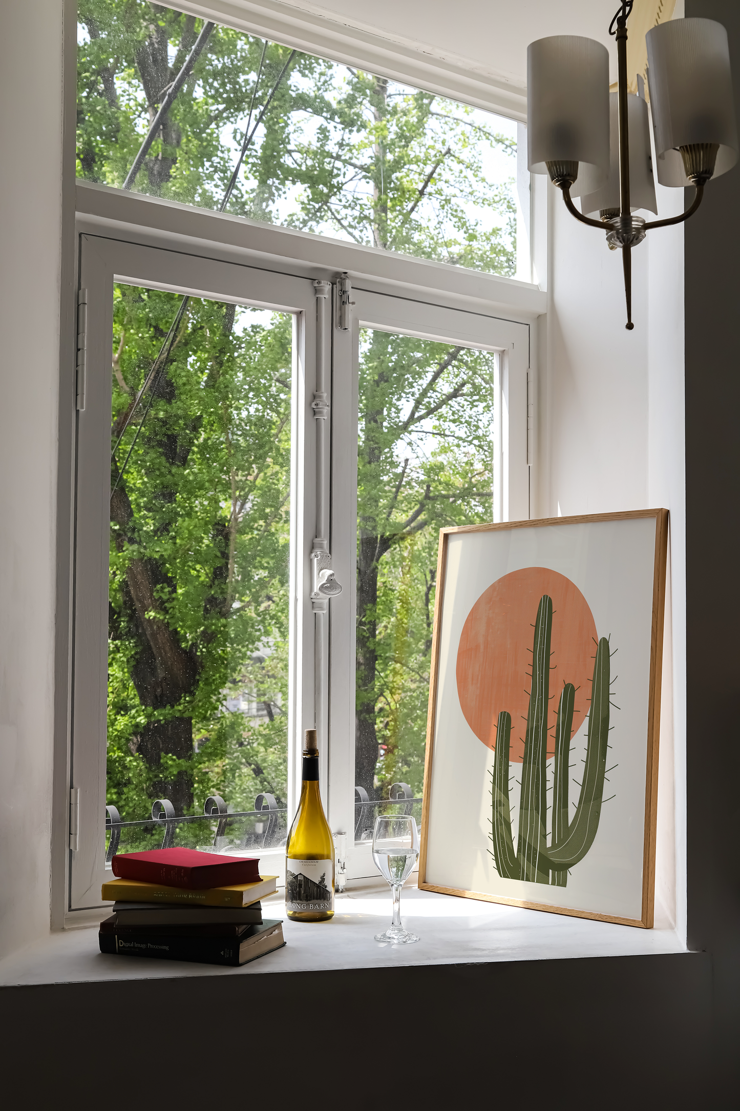 Minimalist Cactus Sunset Art Print - Boho Desert Vibes