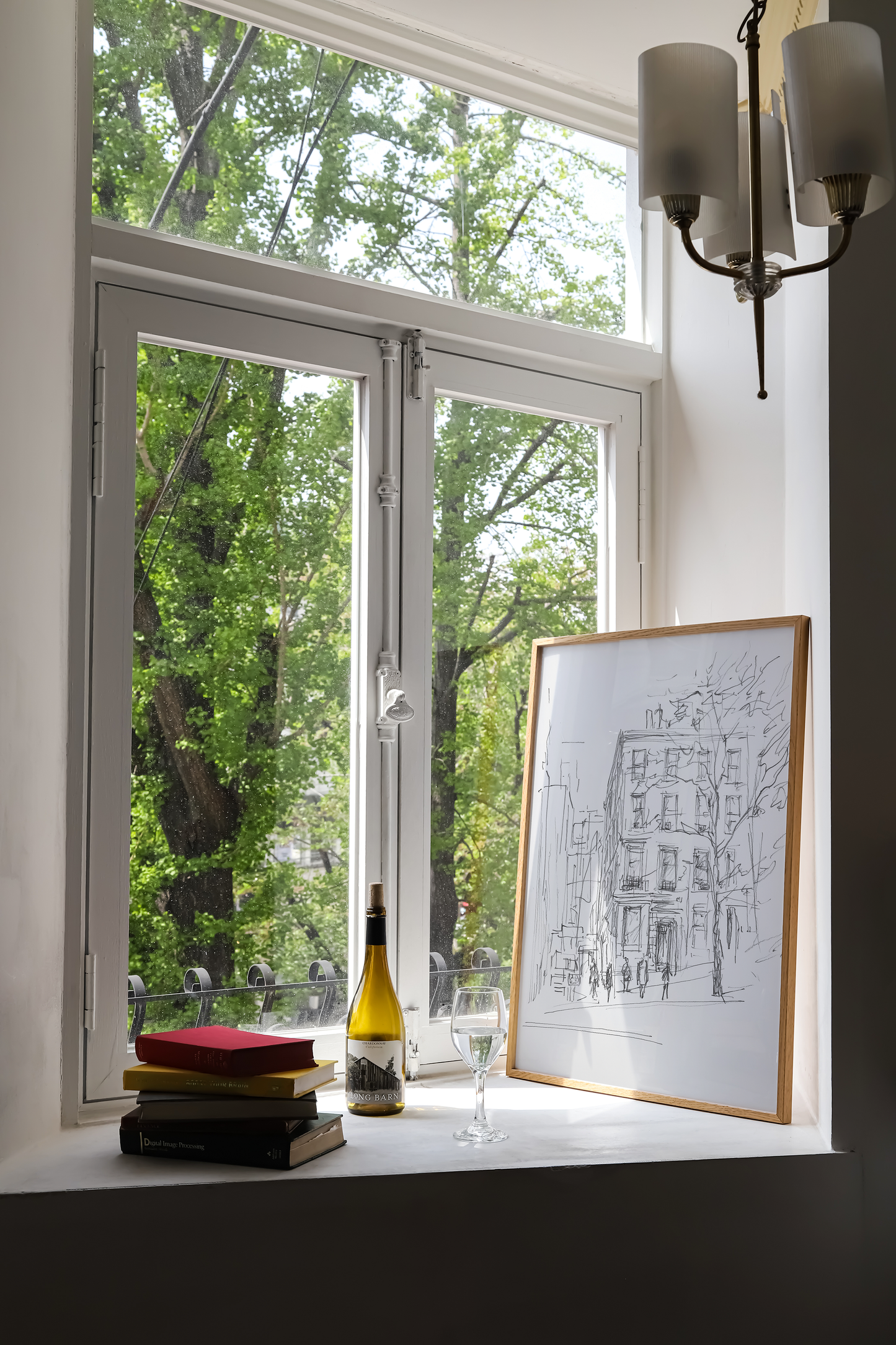 Charming Upper West Side Street Sketch - Minimalist Urban Artwork