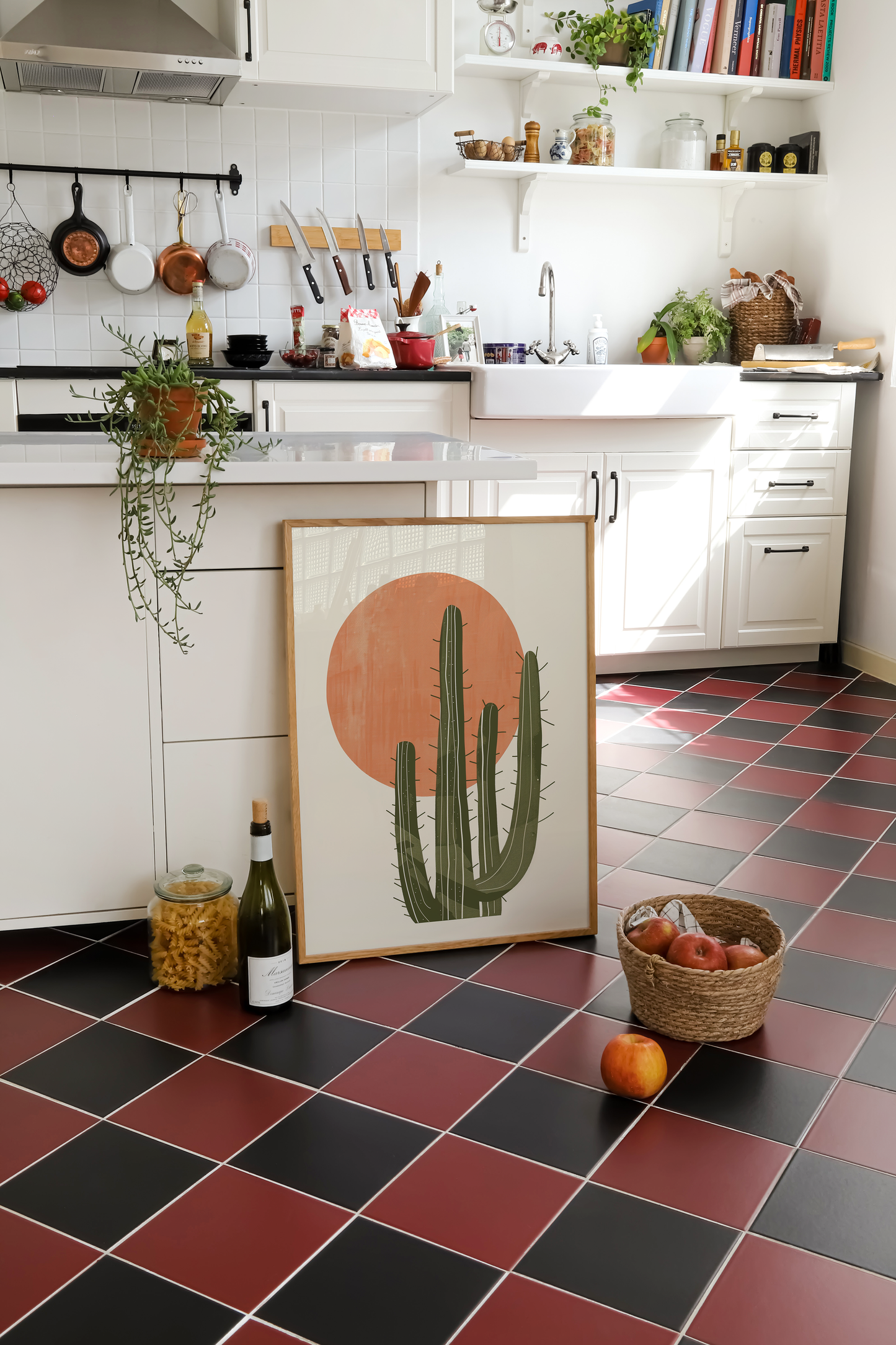 Minimalist Cactus Sunset Art Print - Boho Desert Vibes