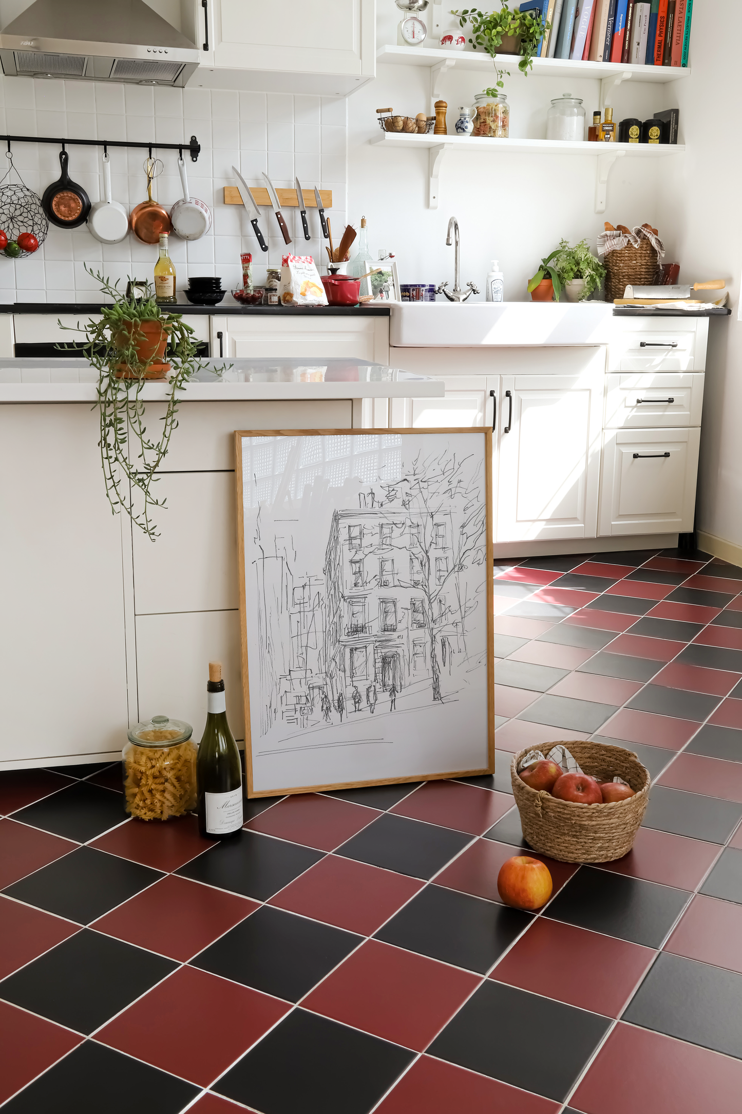 Charming Upper West Side Street Sketch - Minimalist Urban Artwork