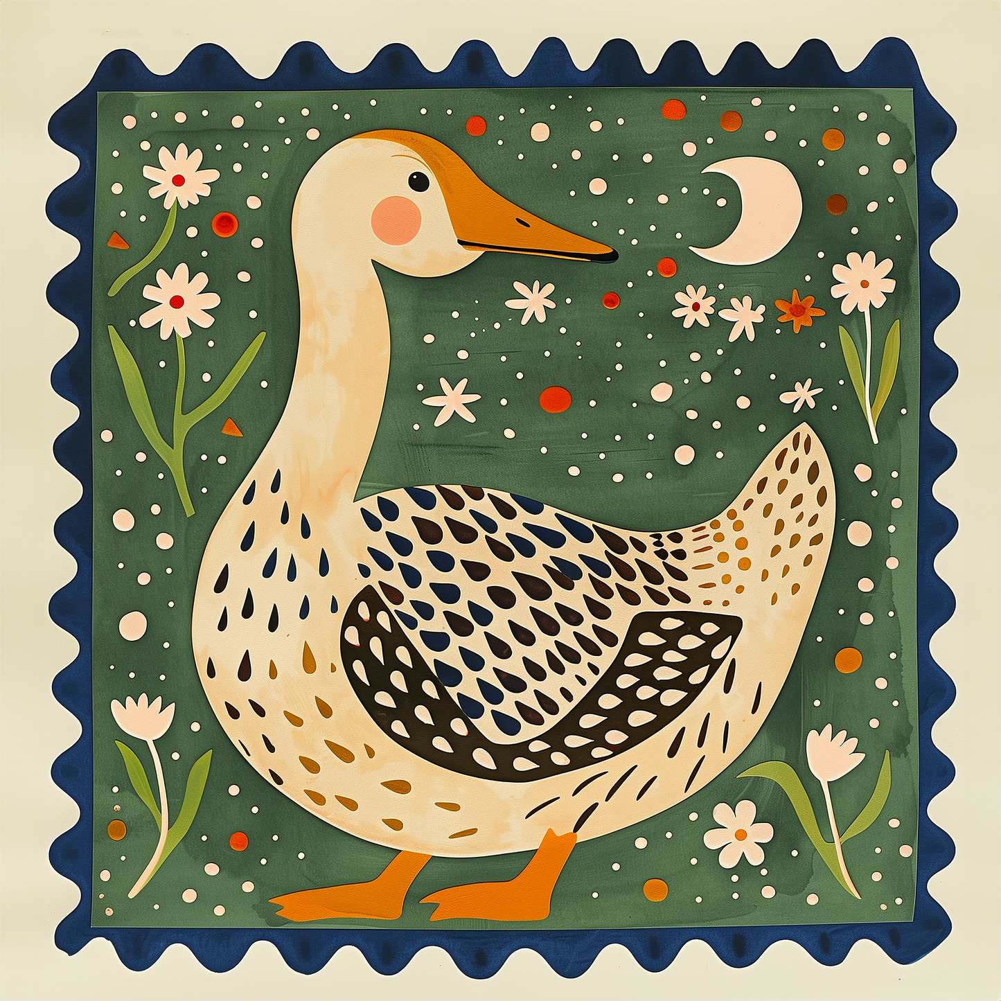 Charming Folk Art Duck Print - Grandmillennial Art