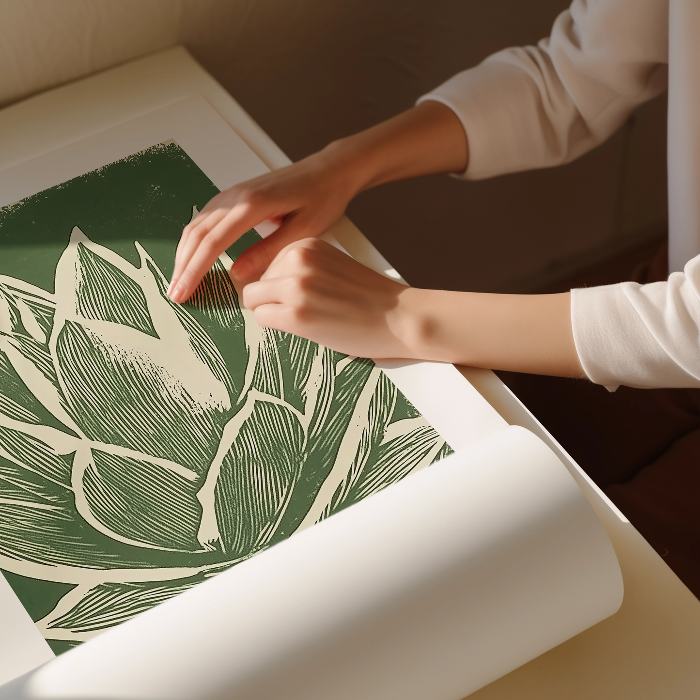 Agave Plant Linocut Print - Minimalist Botanical Wall Art